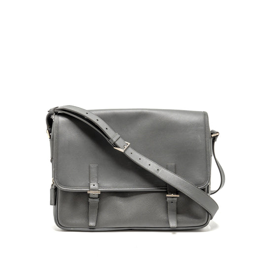 Prada Messanger Purse Caviar Grey Handbag Flap Travel Bag