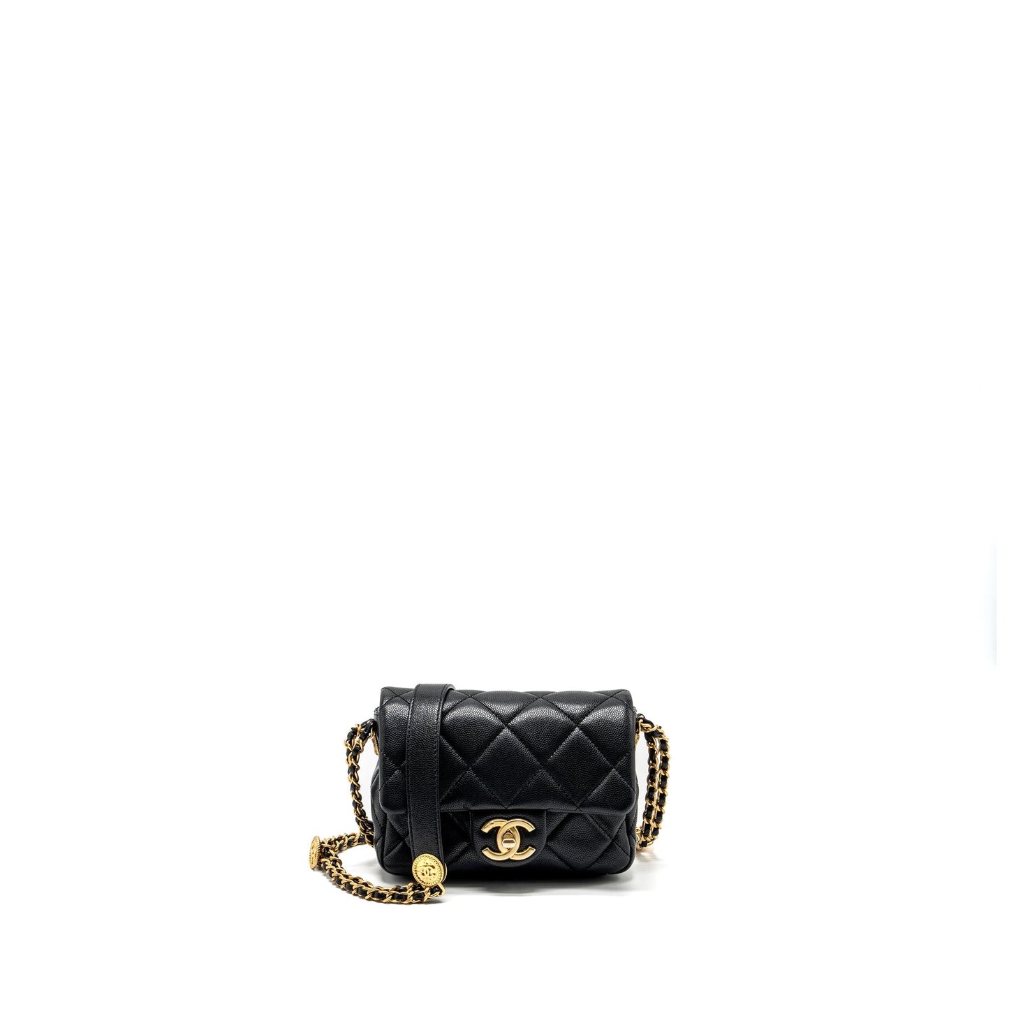 Chanel Twist Your Button Flap Caviar GHW Black Shoulder Bag Ghw Microchip