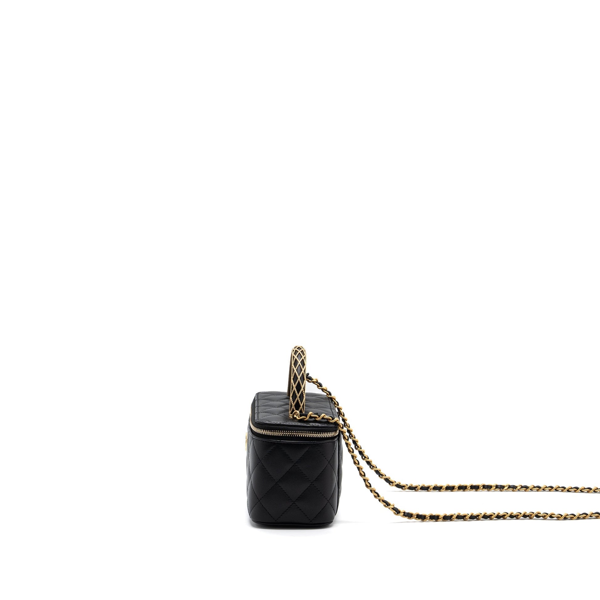 Chanel Detail Top Handle Long Vanity Chains Black Handbag
