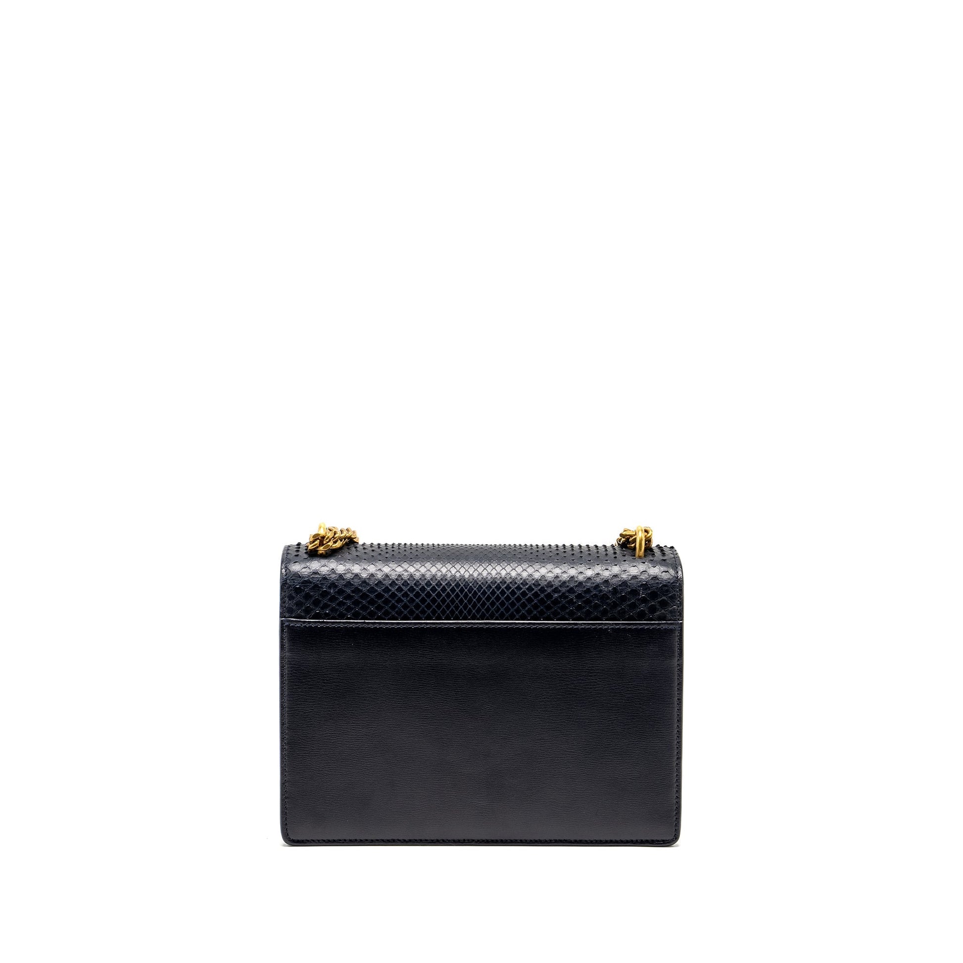 YSL Saint Laurent Sunset Purse Python Navy Travel Bag Suede