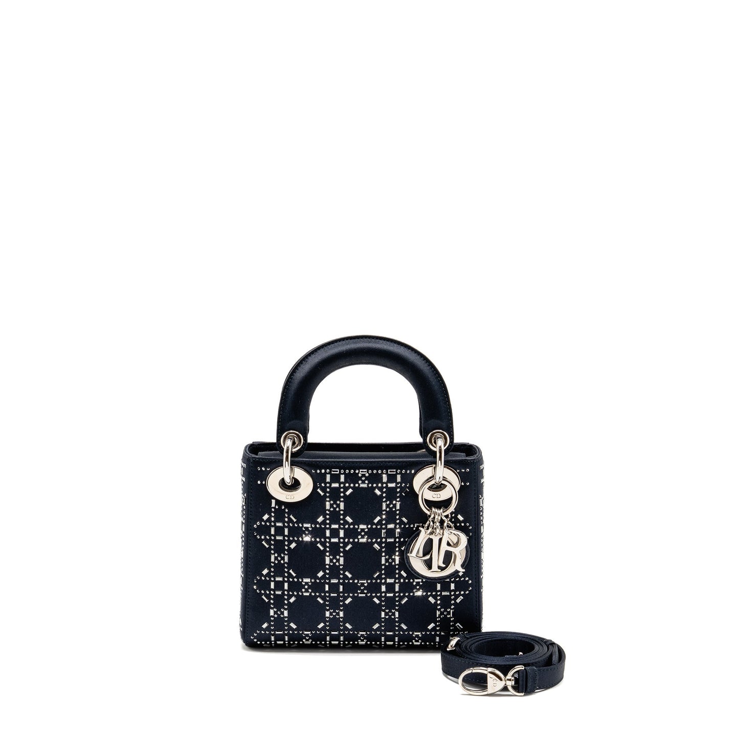 Dior Lady Crystal Dark Handbag Satin Blue Travel Bag