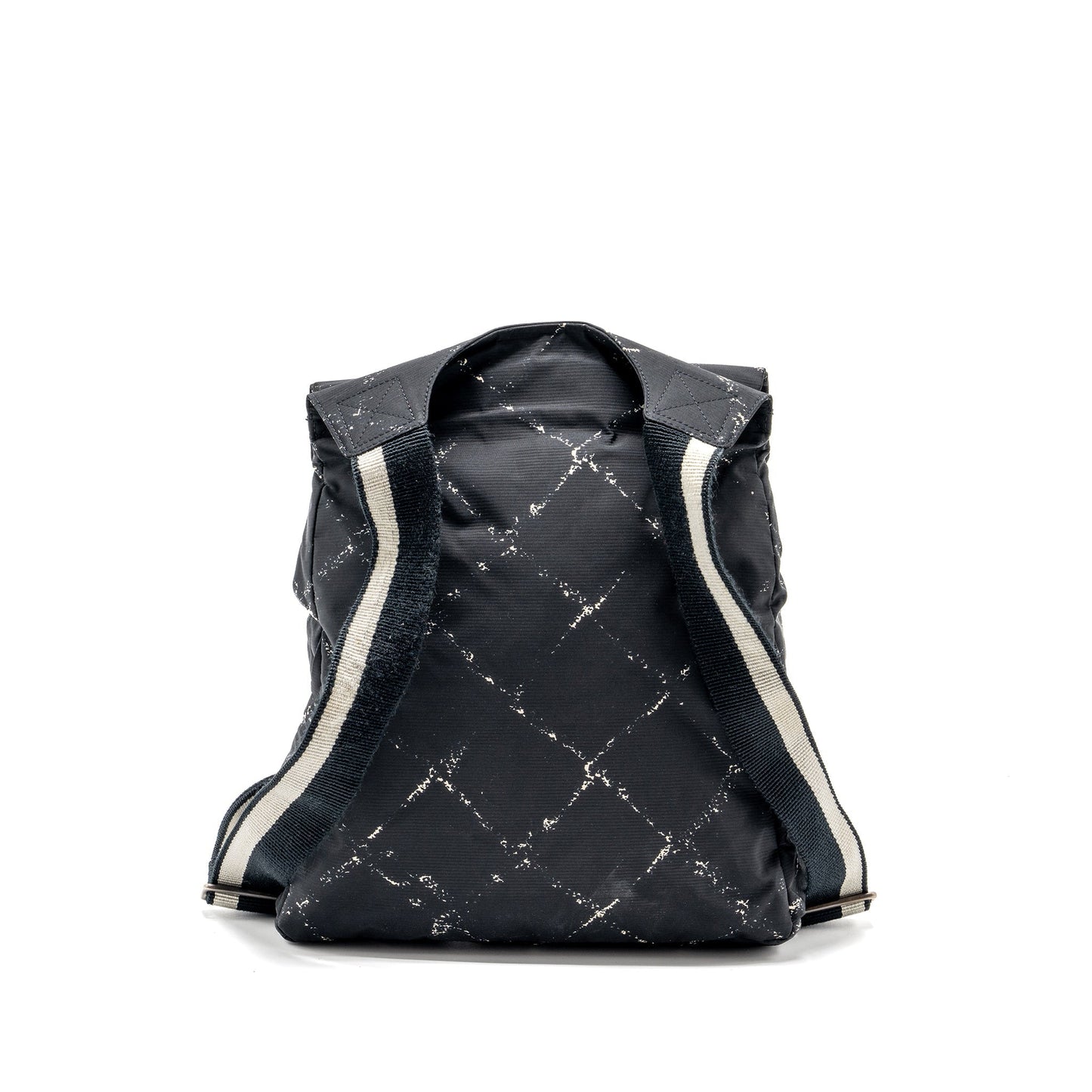Chanel Line Check Nylon Backpack Ruthenium Hardware Black White Travel Bag