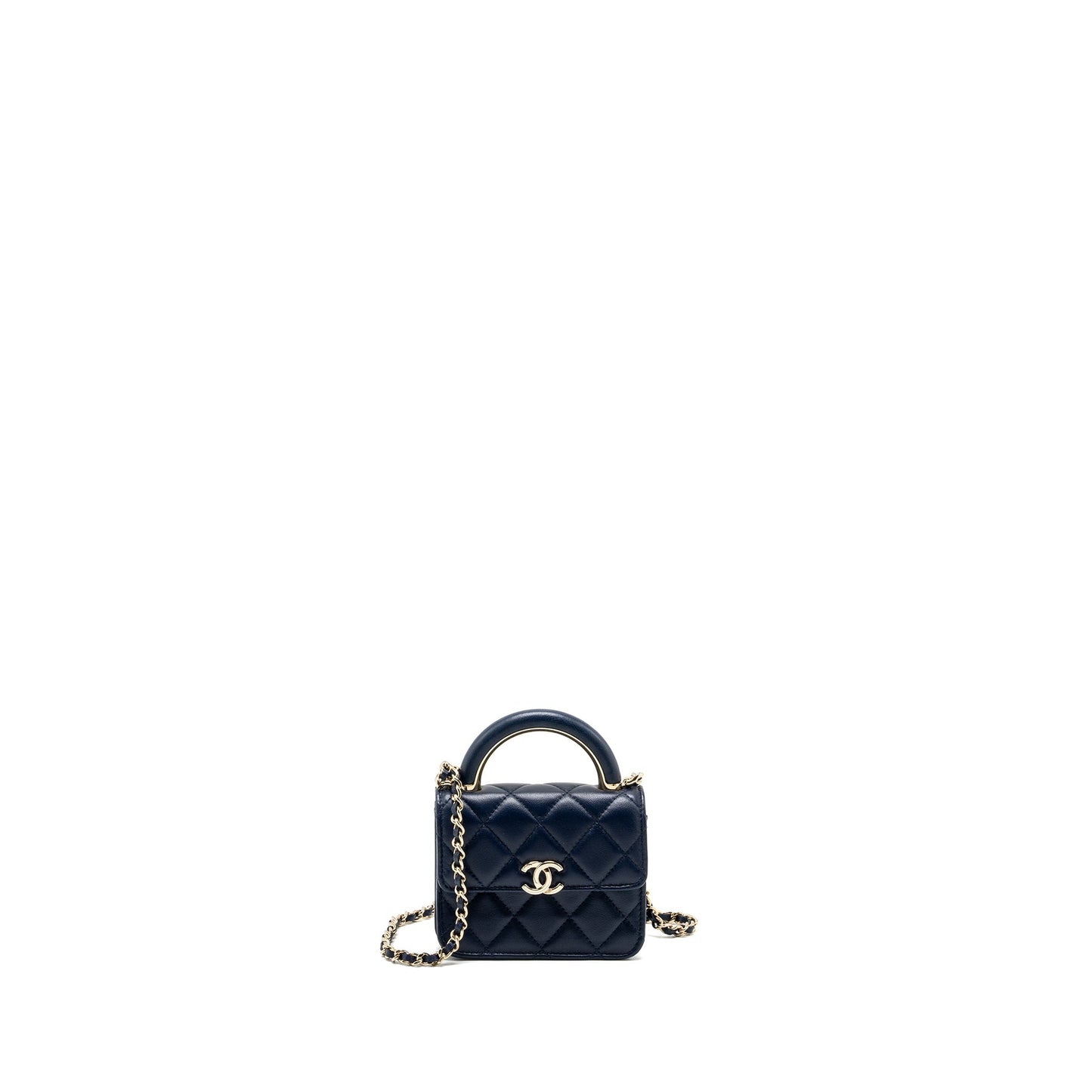 Chanel top handle flap Lambskin Navy LGHW Clutch Bag