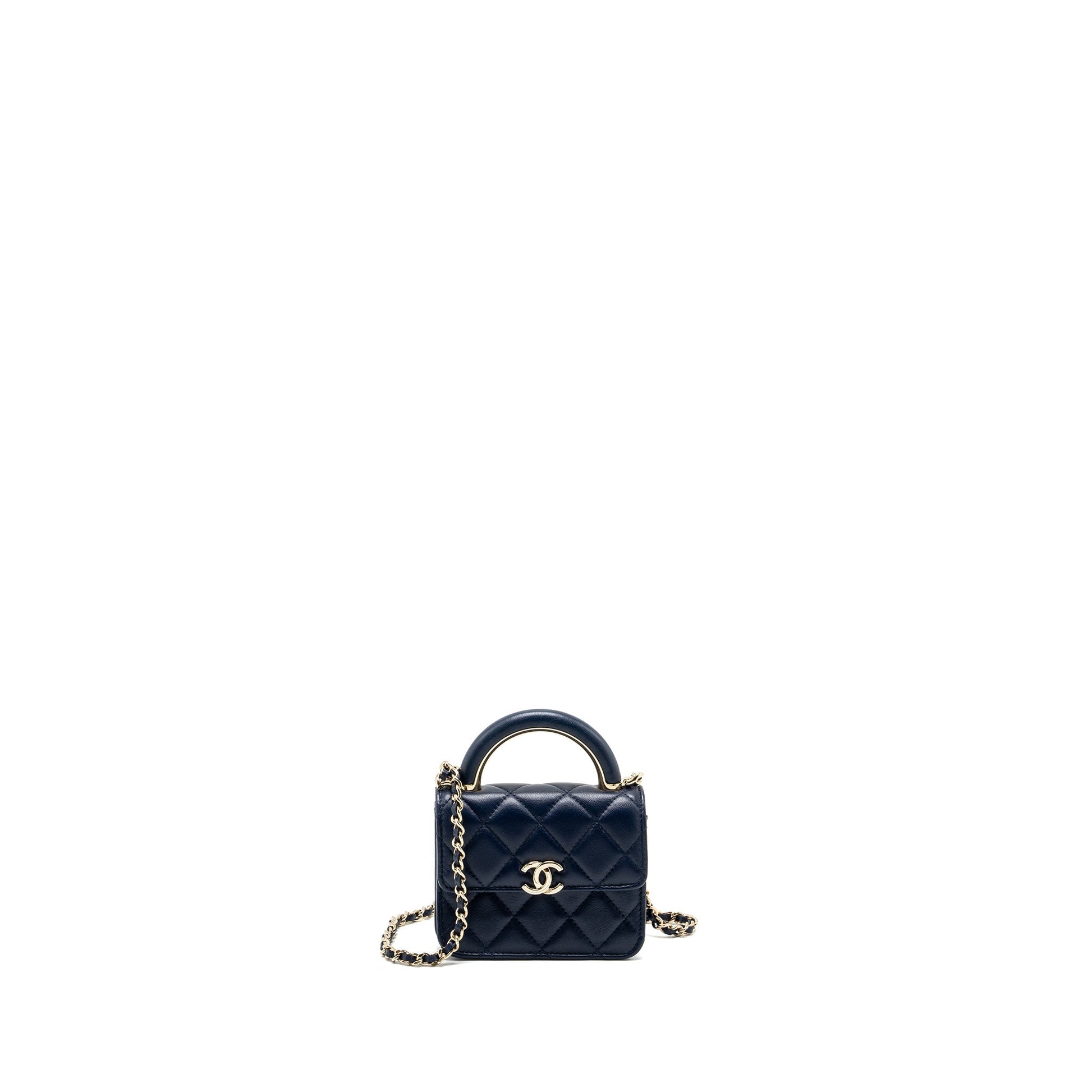 Chanel top handle flap Lambskin Navy LGHW Clutch Bag