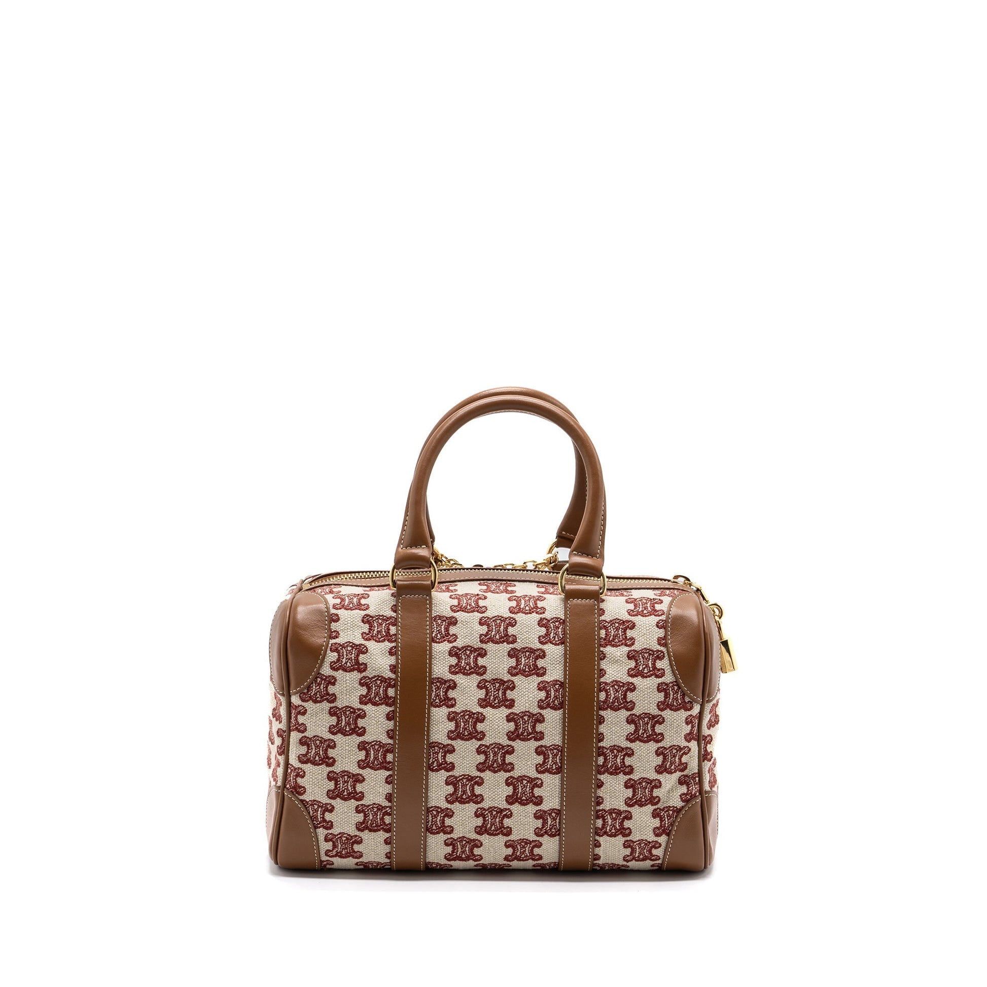 Celine Boston Textile Triomphe Fox Handbag Red Small Travel Bag