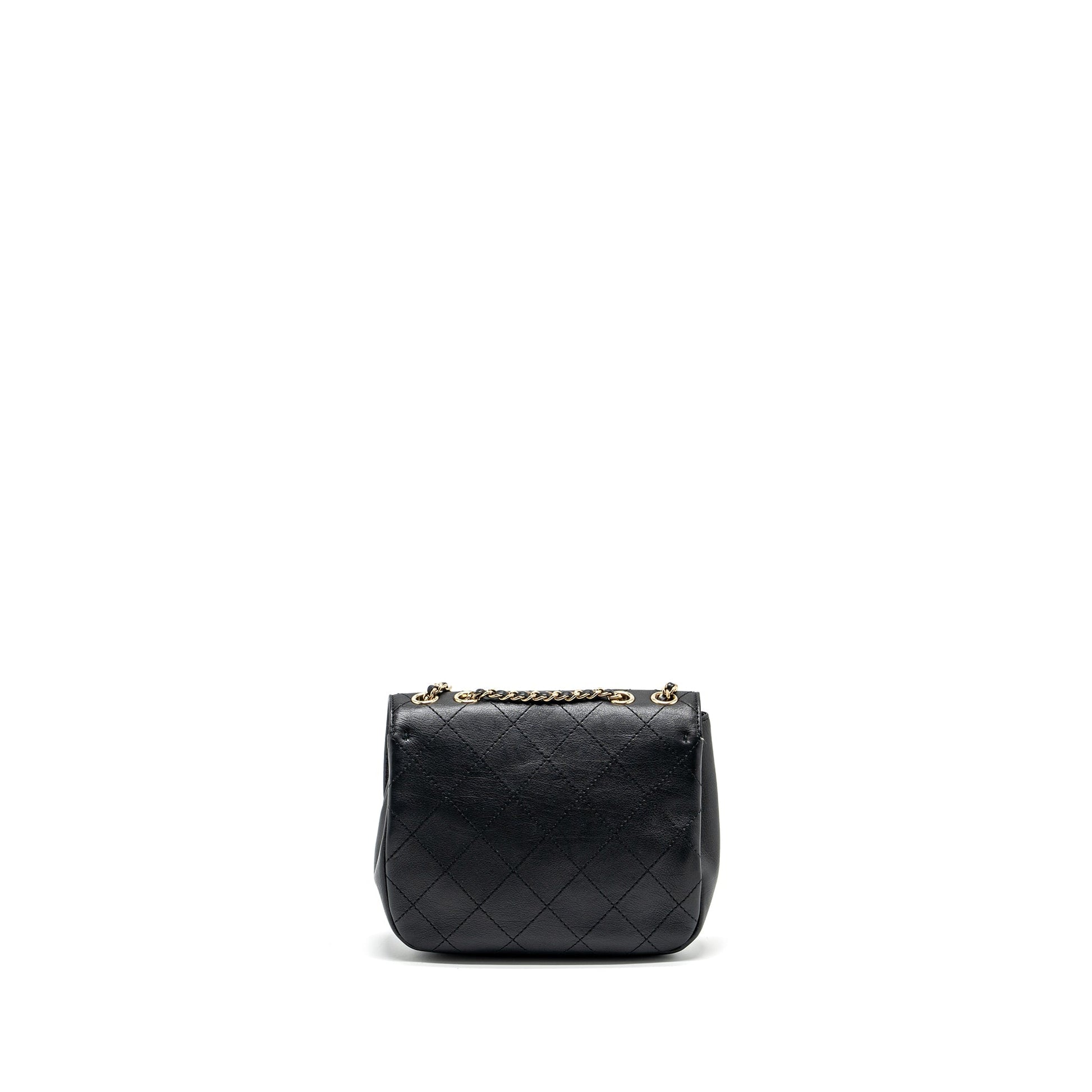 Chanel half moon quilted flap Grained Calfskin Black Shoulder Bag