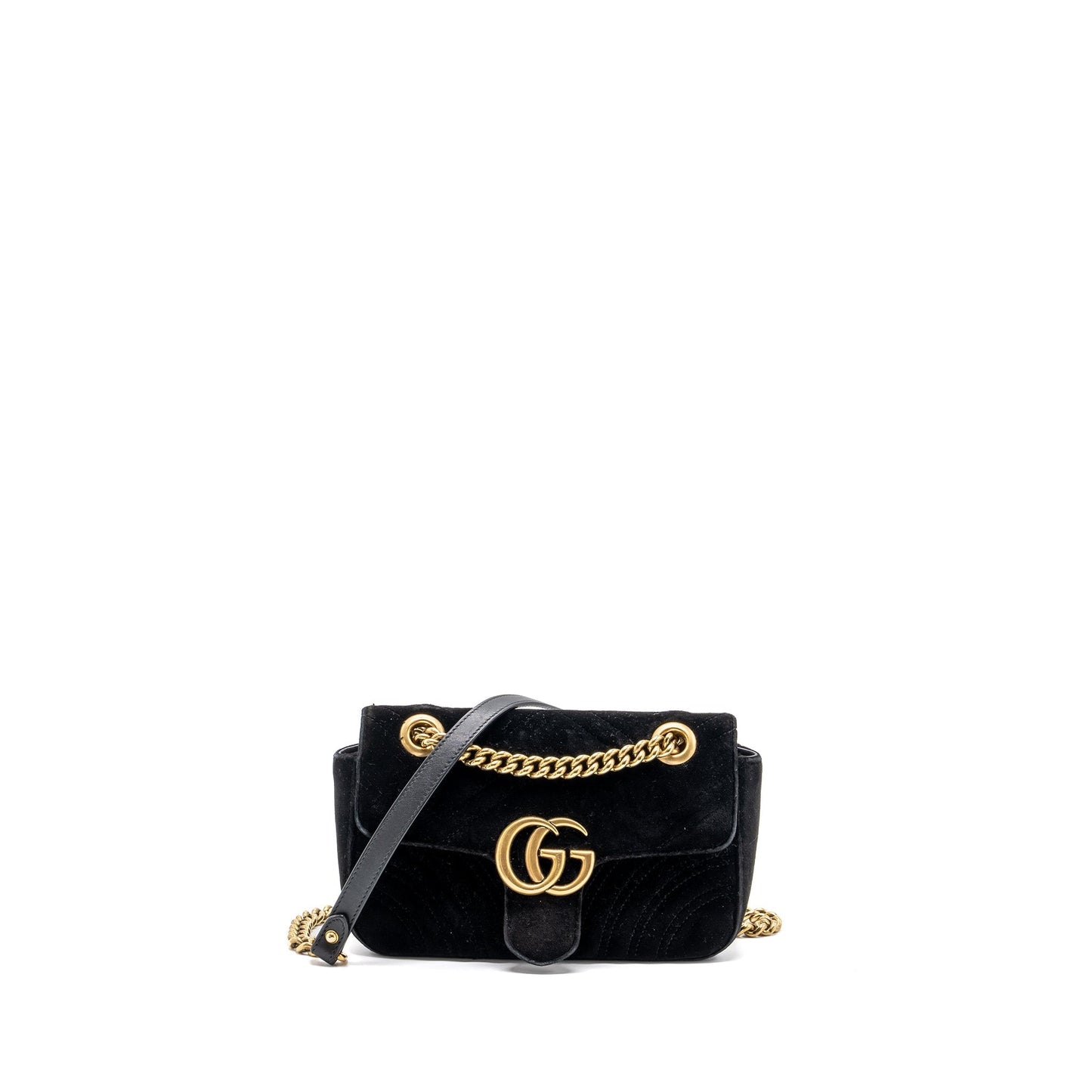 Gucci Marmont Velvet Handbag Black Mini Travel Bag Ghw 1