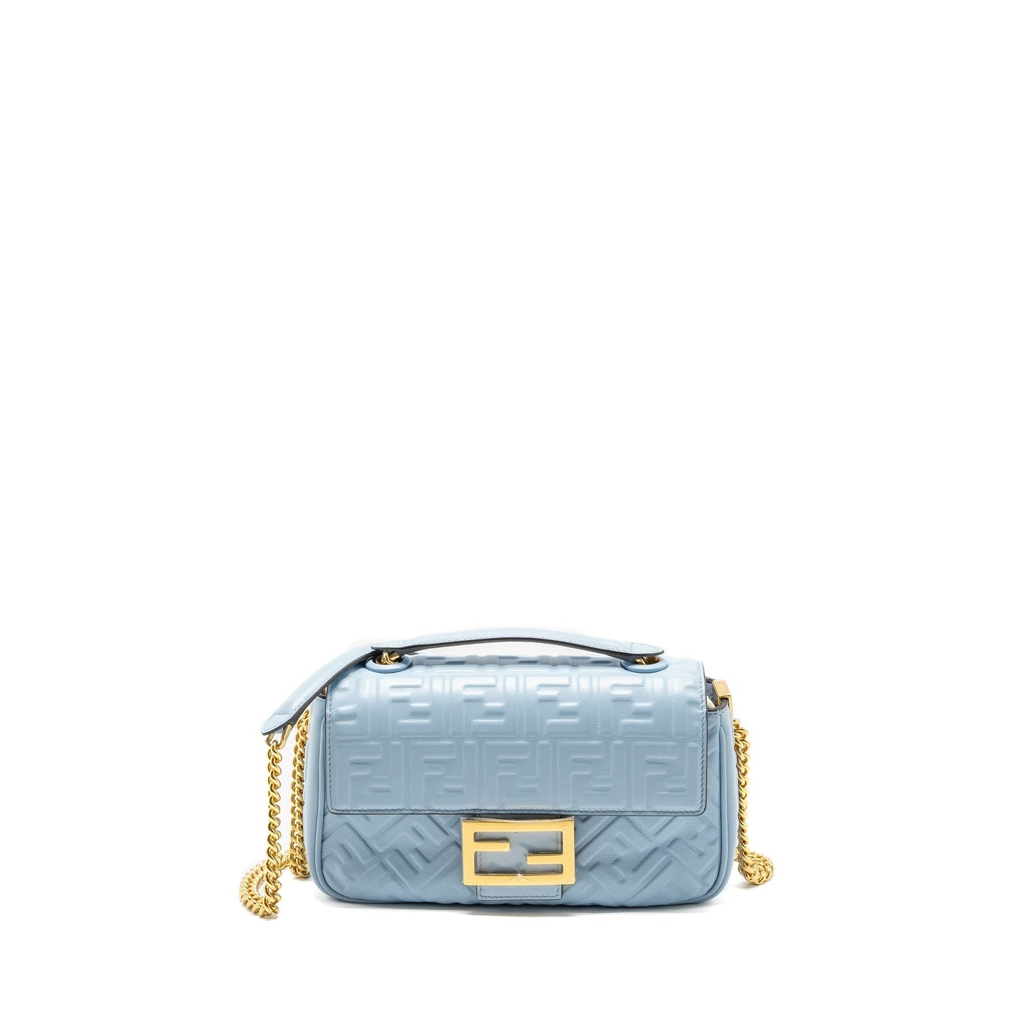 Fendi Baguette Midi Nappa Light Handbag Blue Chain Shoulder Bag