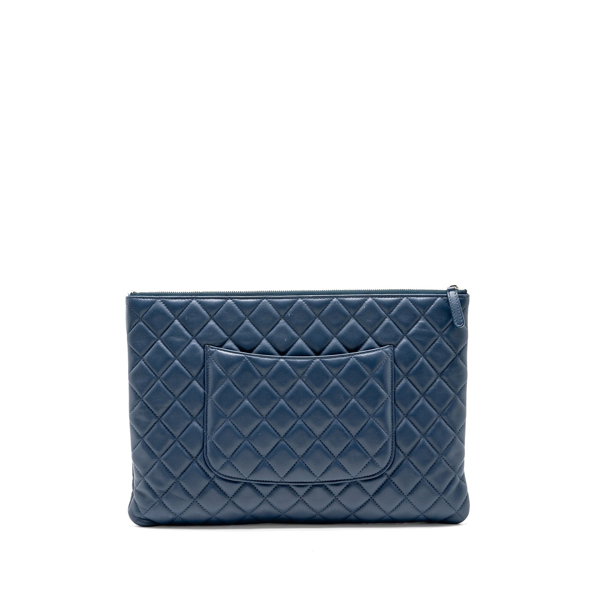 Chanel Classic Quilted Lambskin Navy SHW Clutch Bag
