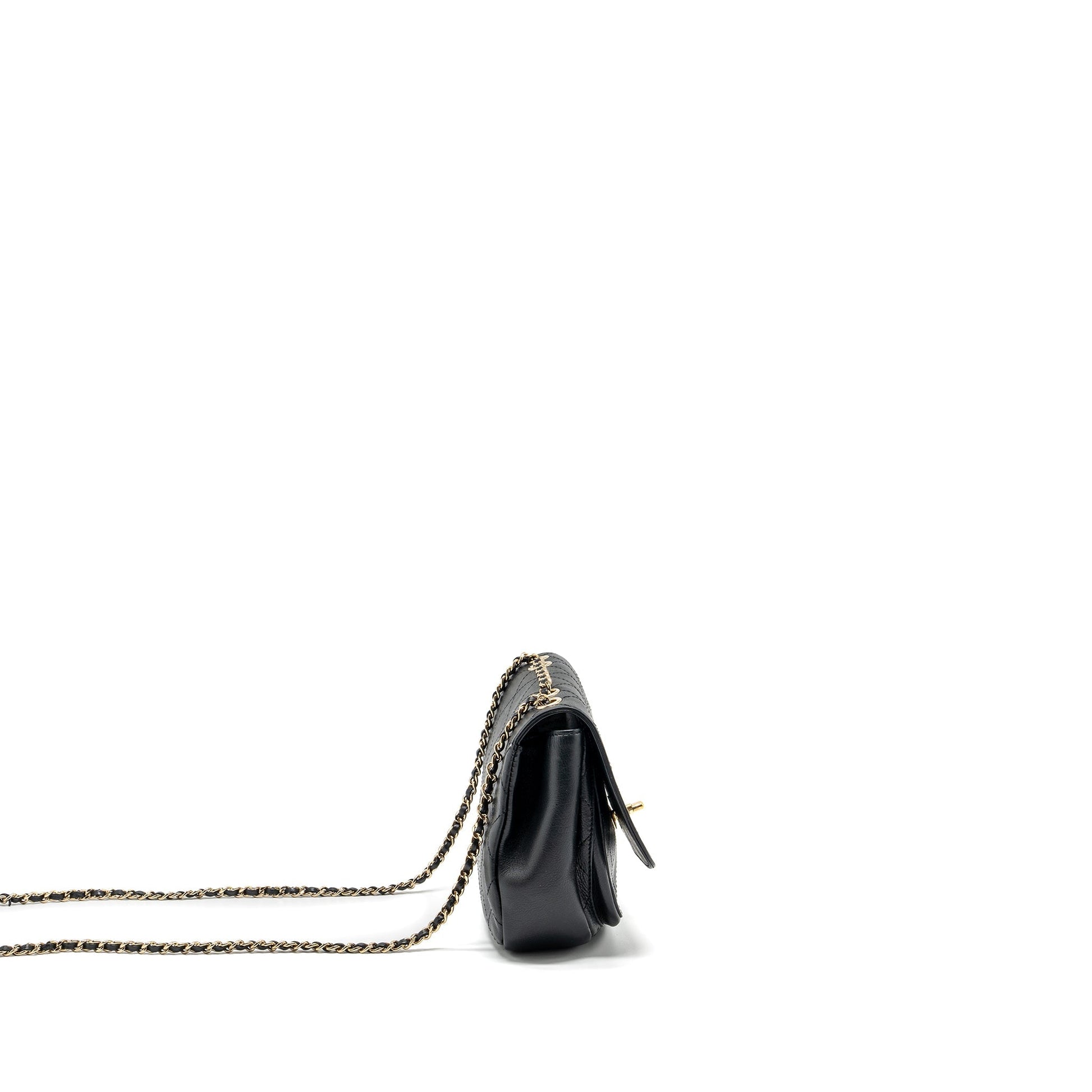 Chanel half moon quilted flap Grained Calfskin Black Shoulder Bag