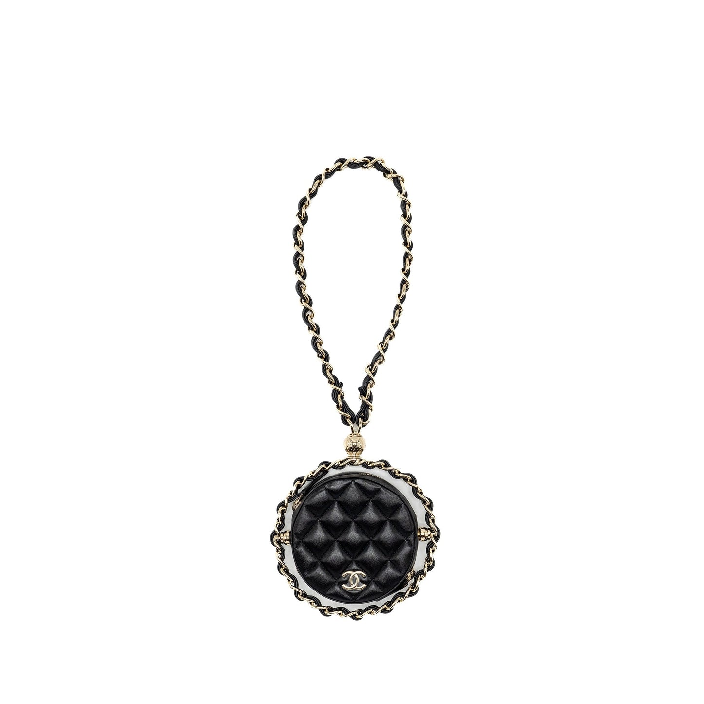 Chanel 22C Round Lambskin GHW Black Clutch Bag