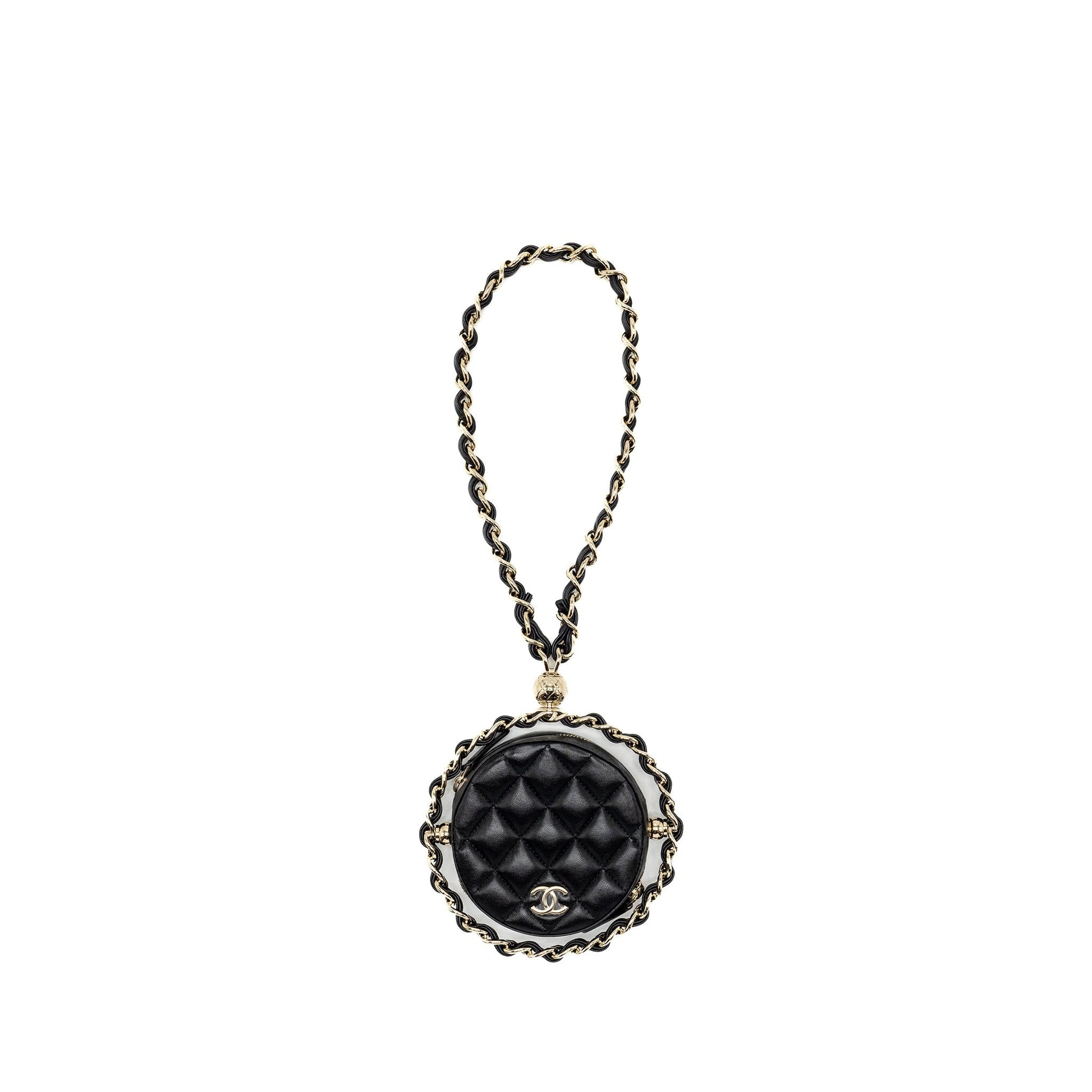 Chanel 22C Round Lambskin GHW Black Clutch Bag