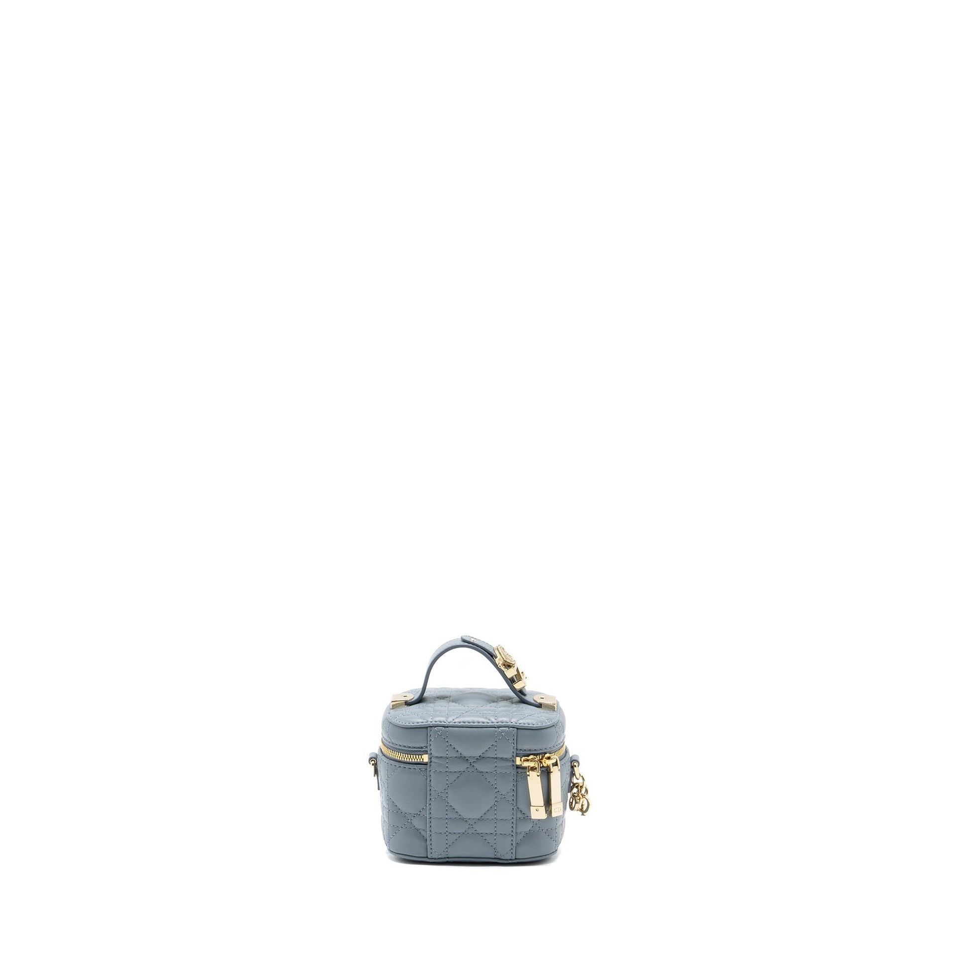 Dior Micro Lady Vanity Case Lambskin Light Grey Travel Bag
