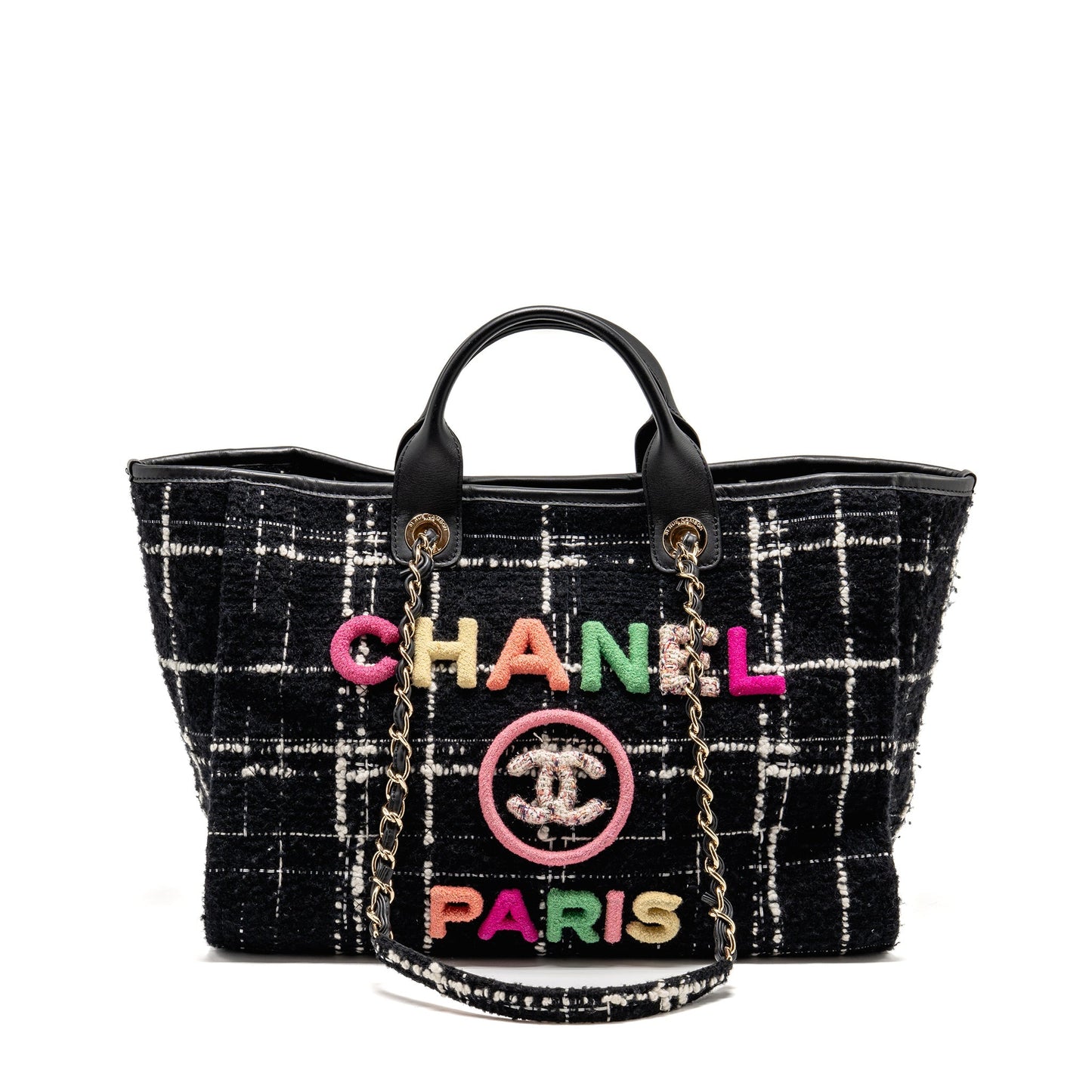 Chanel Deauville tweed LGHW microchip Multicolor Black Tote Bag