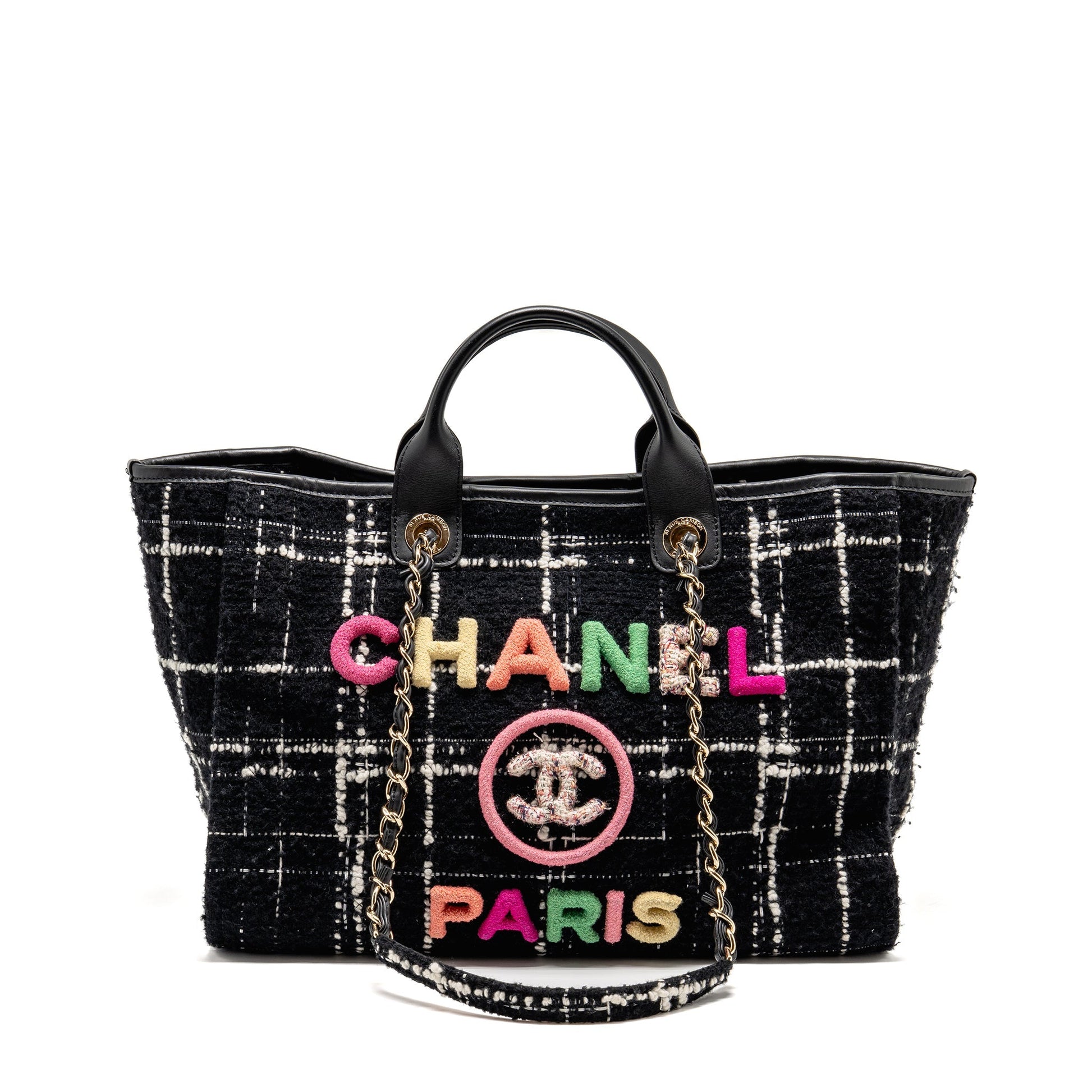 Chanel Deauville tweed LGHW microchip Multicolor Black Tote Bag