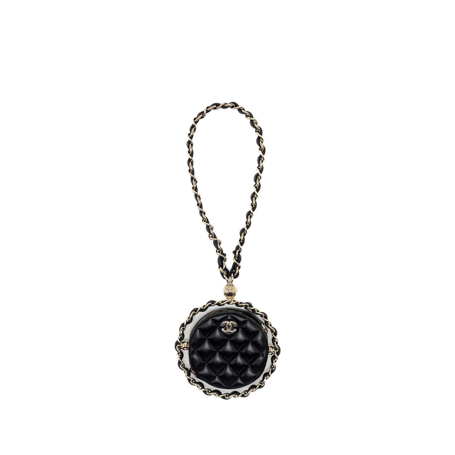 Chanel 22C Round Lambskin GHW Black Clutch Bag