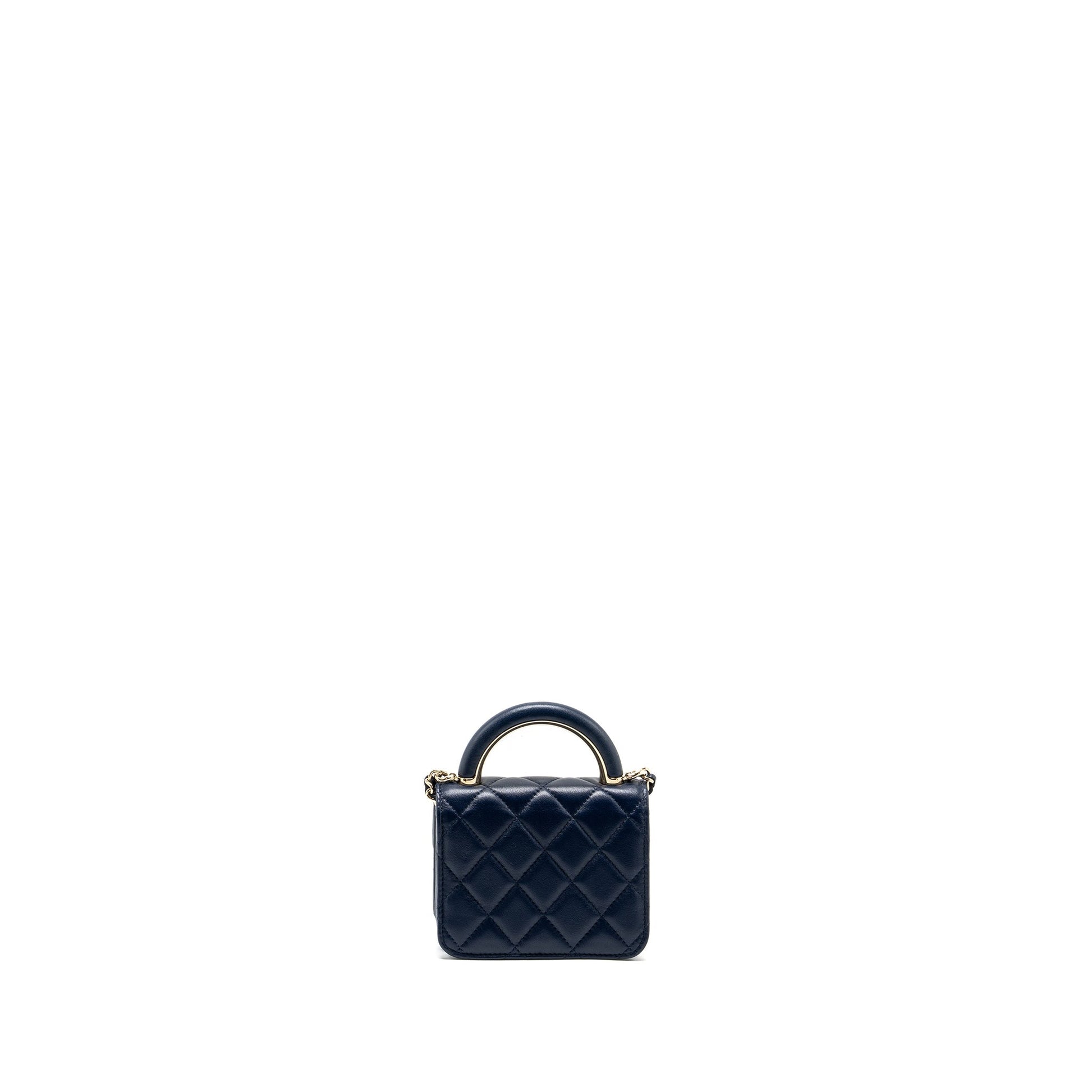 Chanel top handle flap Lambskin Navy LGHW Clutch Bag