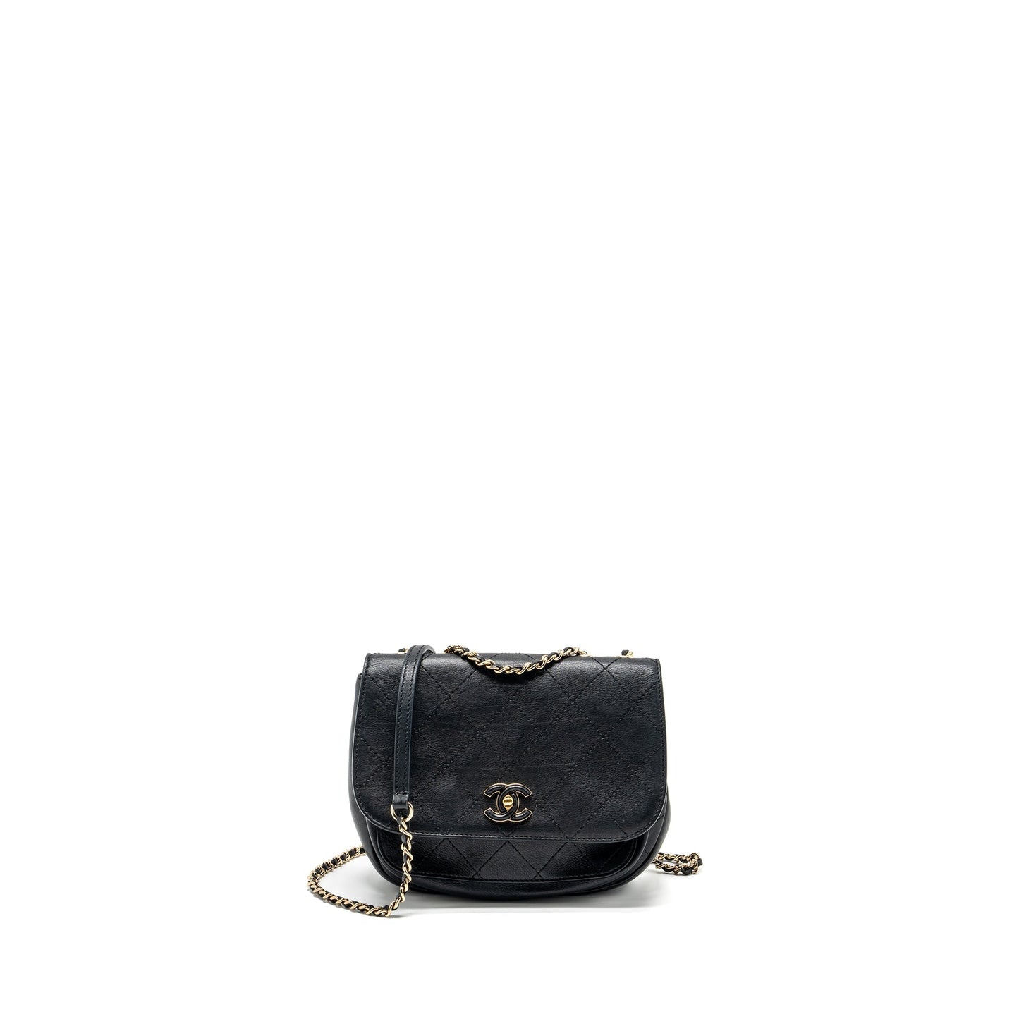 Chanel half moon quilted flap Grained Calfskin Black Shoulder Bag