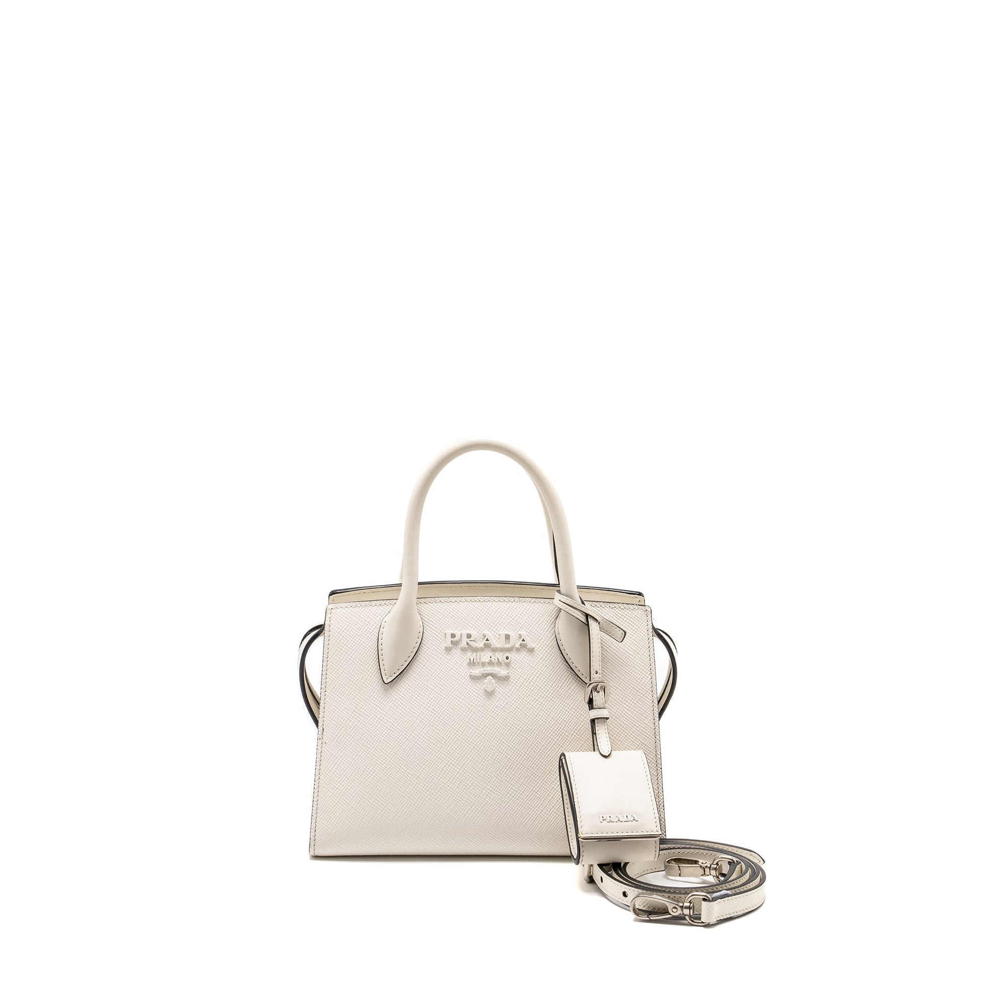 Prada Saffiano Monochrome Purse Handbag White Travel Bag
