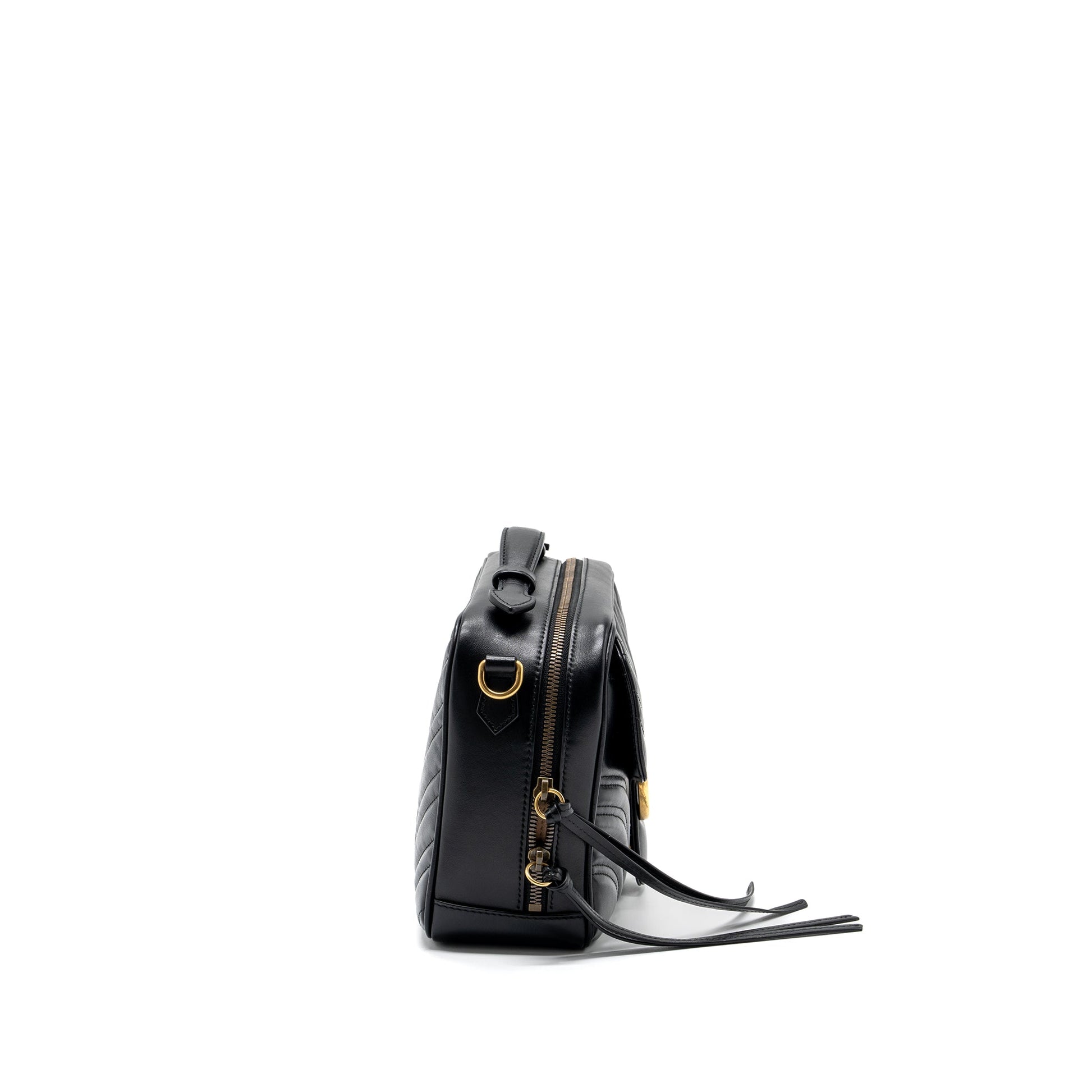 Gucci Marmont Shoulder Bag Calfskin Matelasse Black Black Ghw
