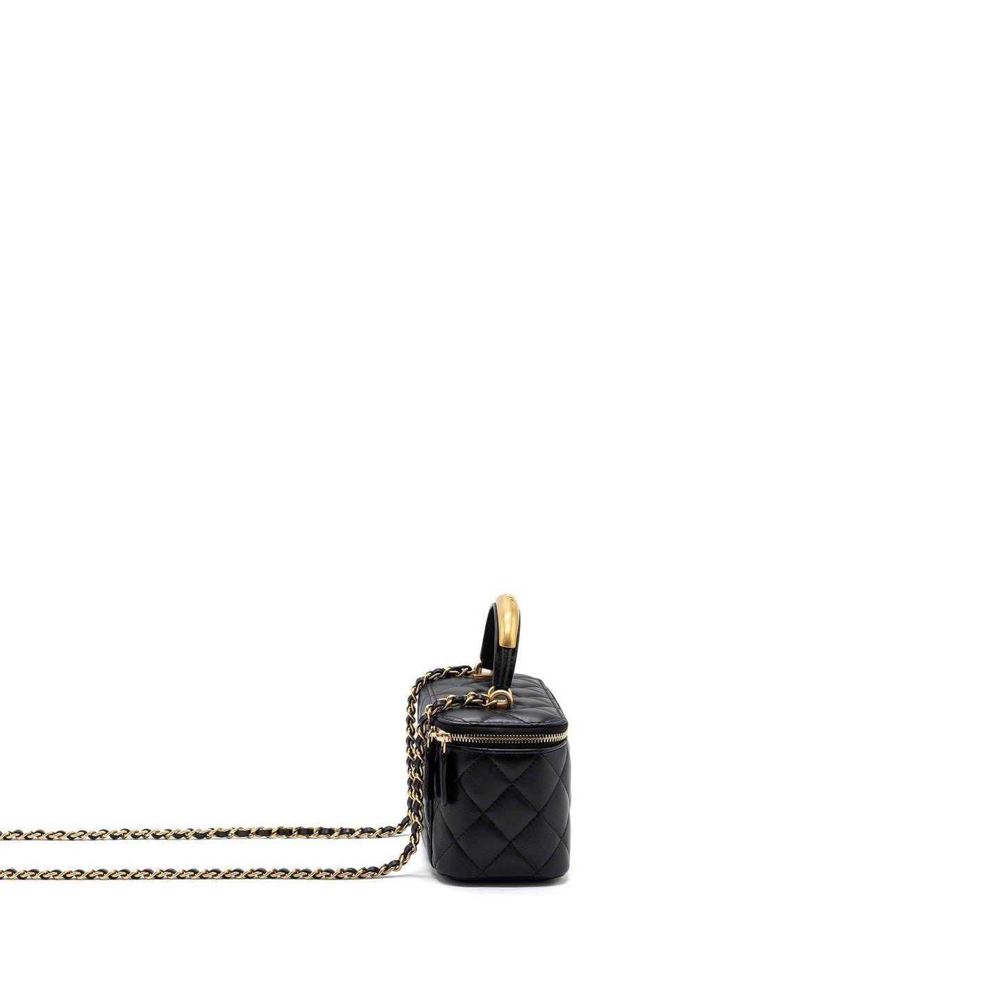 Chanel Top Handle Long Vanity Lambskin GHW Black Handbag Black Lghwmicrochip
