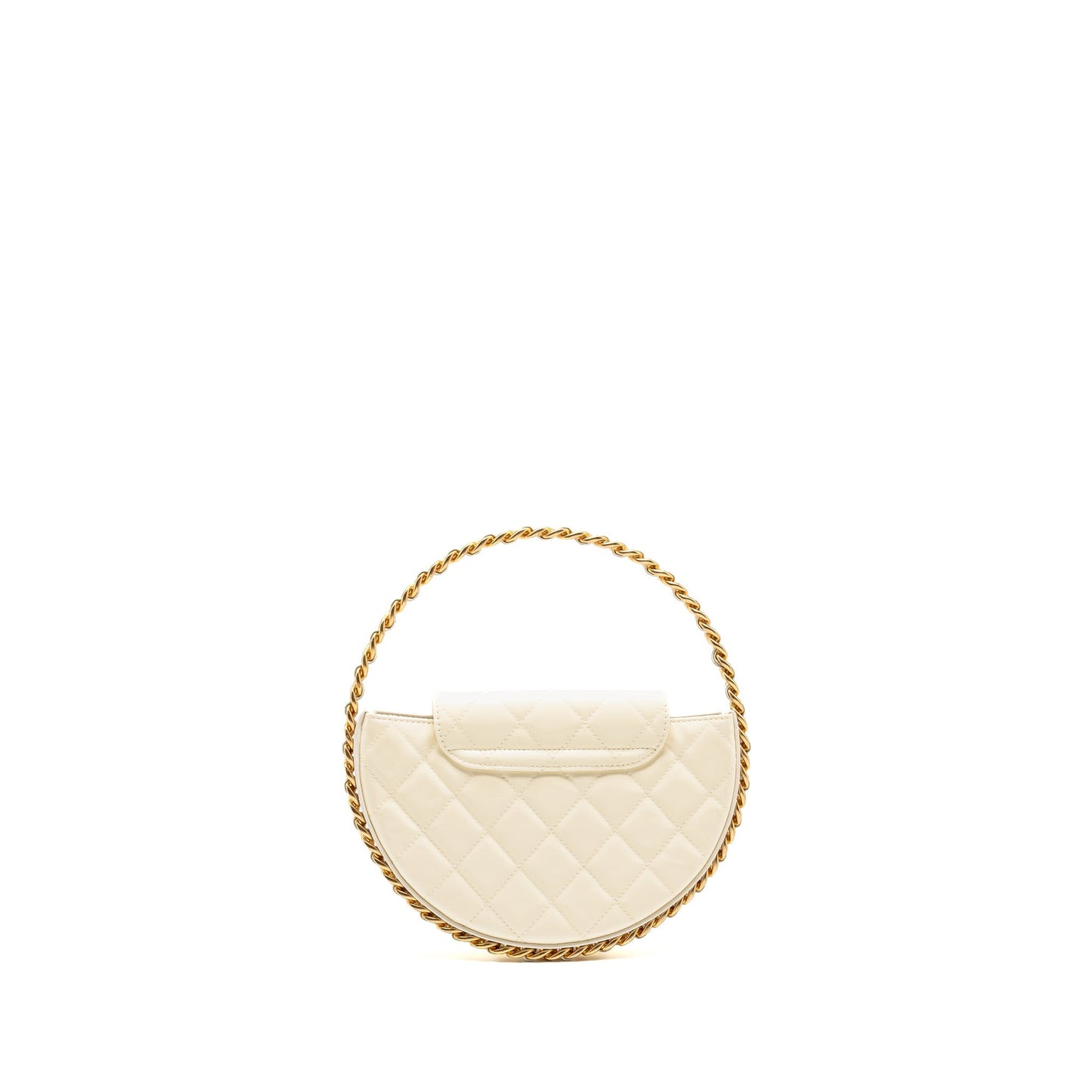Chanel round patent GHW microchip White Leather Clutch Bag