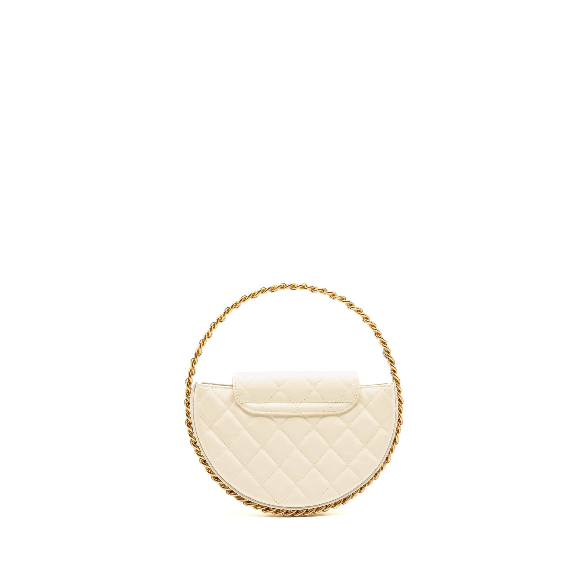 Chanel round patent GHW microchip White Leather Clutch Bag