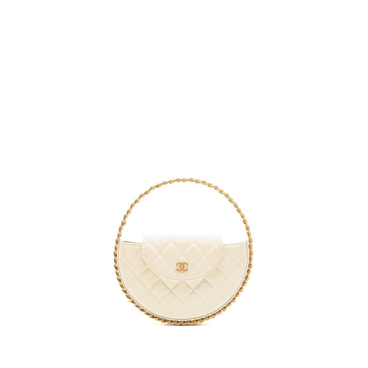 Chanel round patent GHW microchip White Leather Clutch Bag