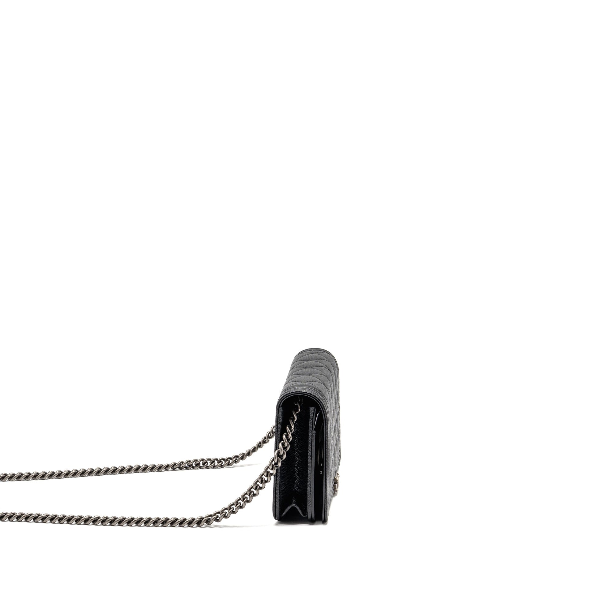 Chanel Boy on caviar ruthenium SHW microchip Black Wallet Case