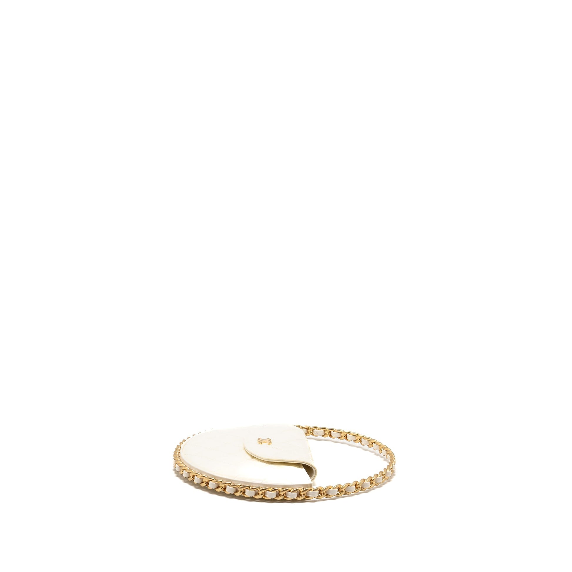 Chanel round patent GHW microchip White Leather Clutch Bag