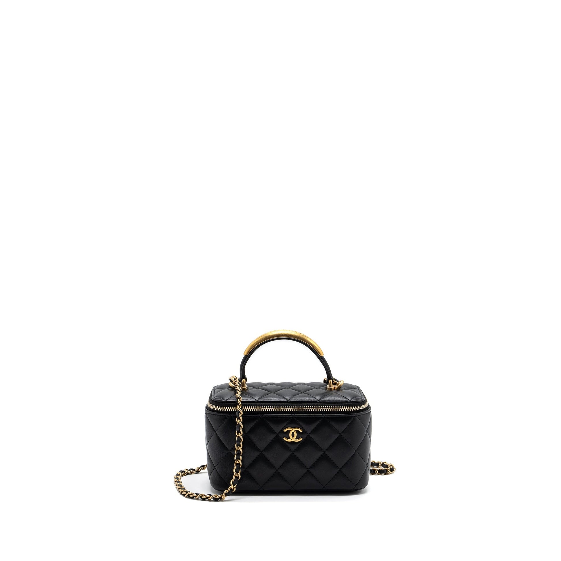 Chanel Top Handle Long Vanity Lambskin GHW Black Handbag Black Lghwmicrochip