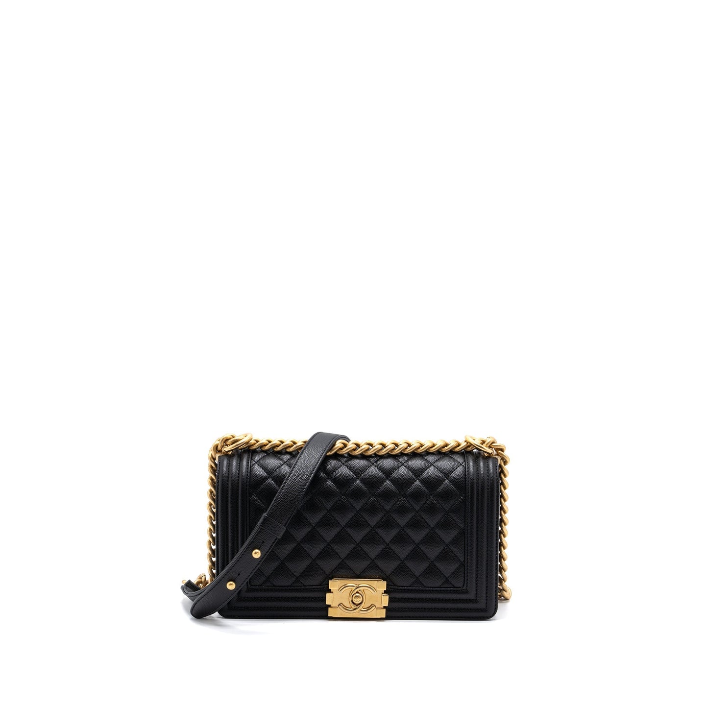 Chanel Classic Boy Caviar Brushed GHW microchip Black Handbag