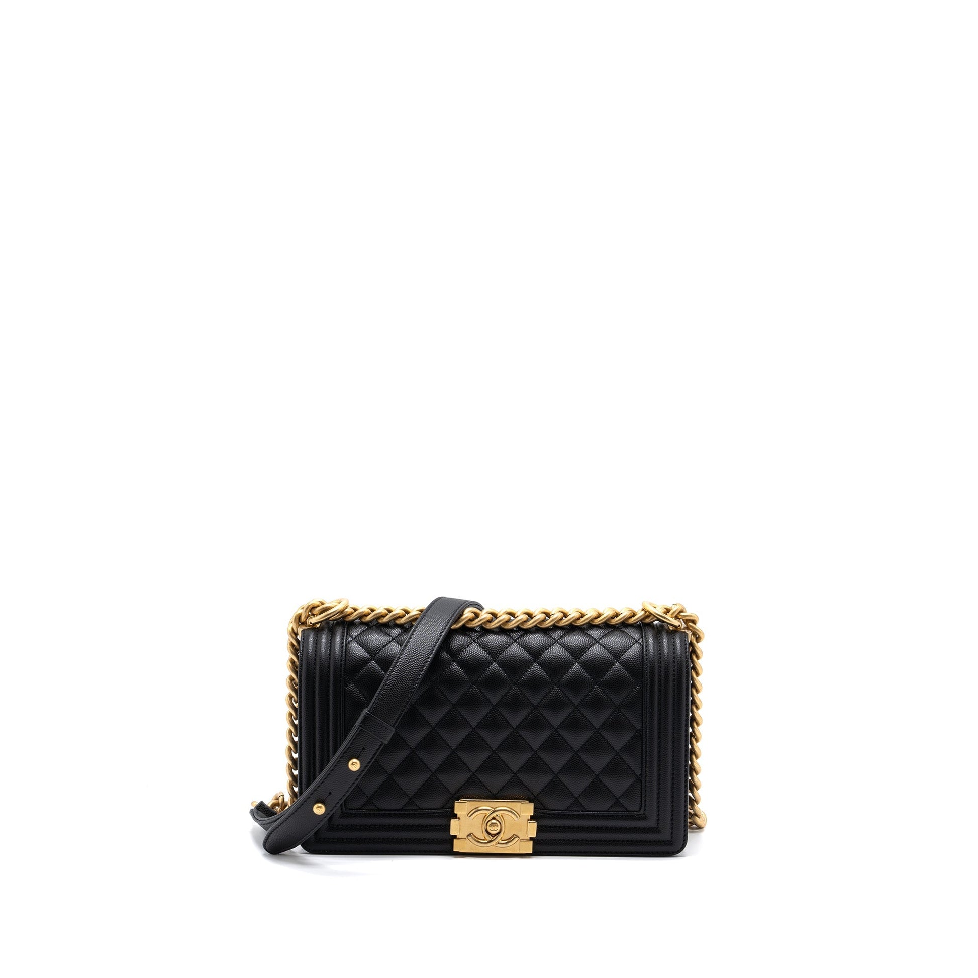 Chanel Classic Boy Caviar Brushed GHW microchip Black Handbag