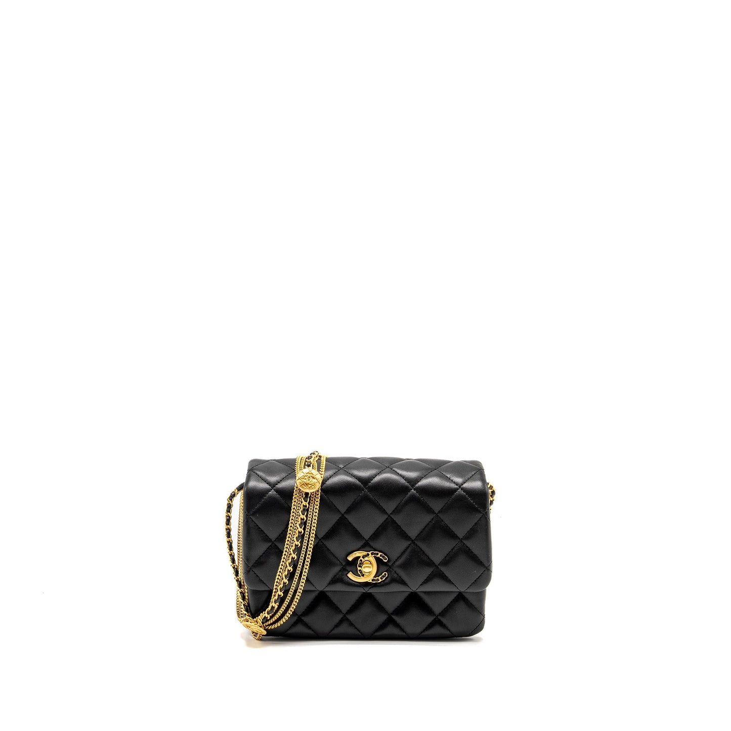 Chanel 22A Button on Flap Lambskin GHW Black Shoulder Bag