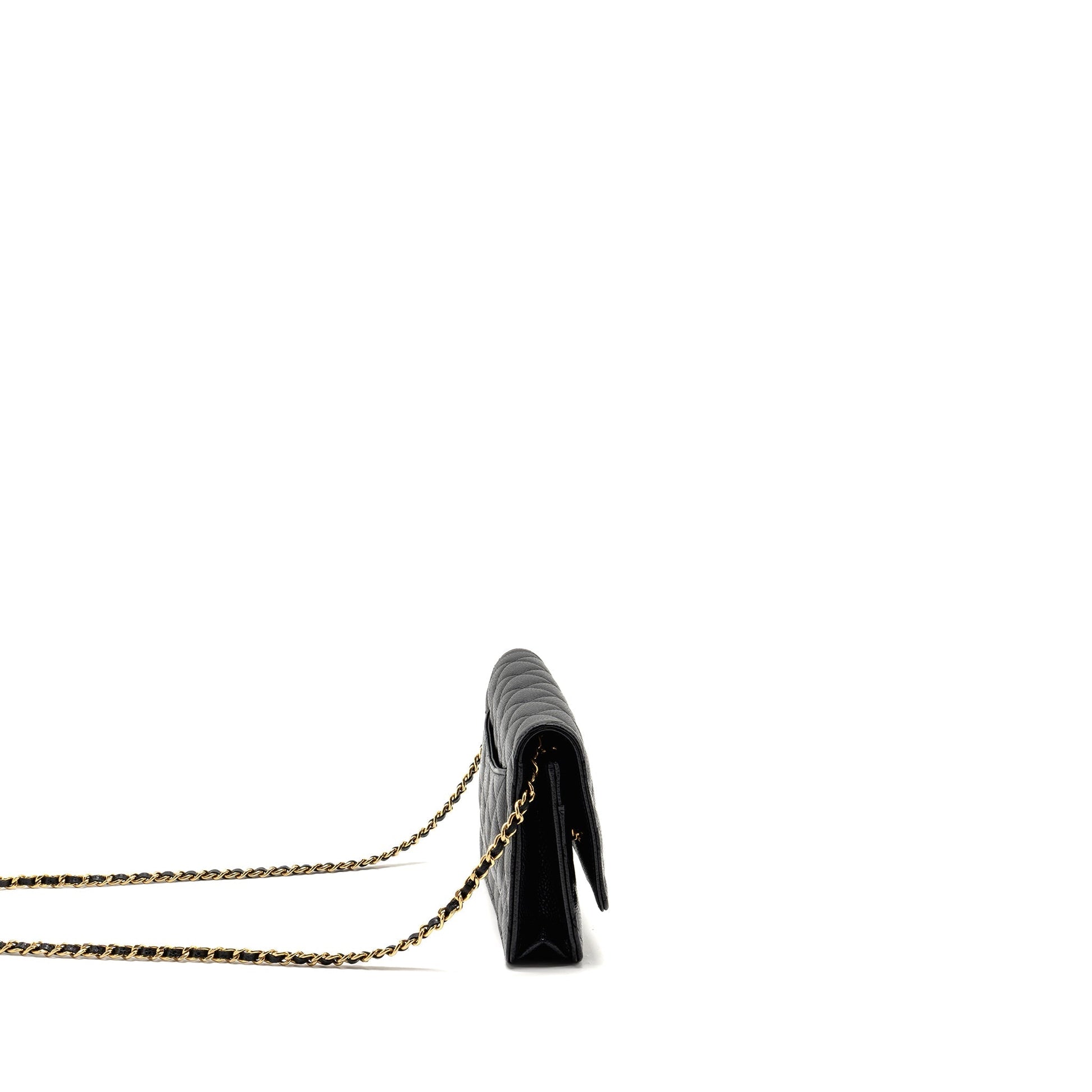 Chanel Classic On Caviar GHW Microchip Black Wallet Case Bag Black