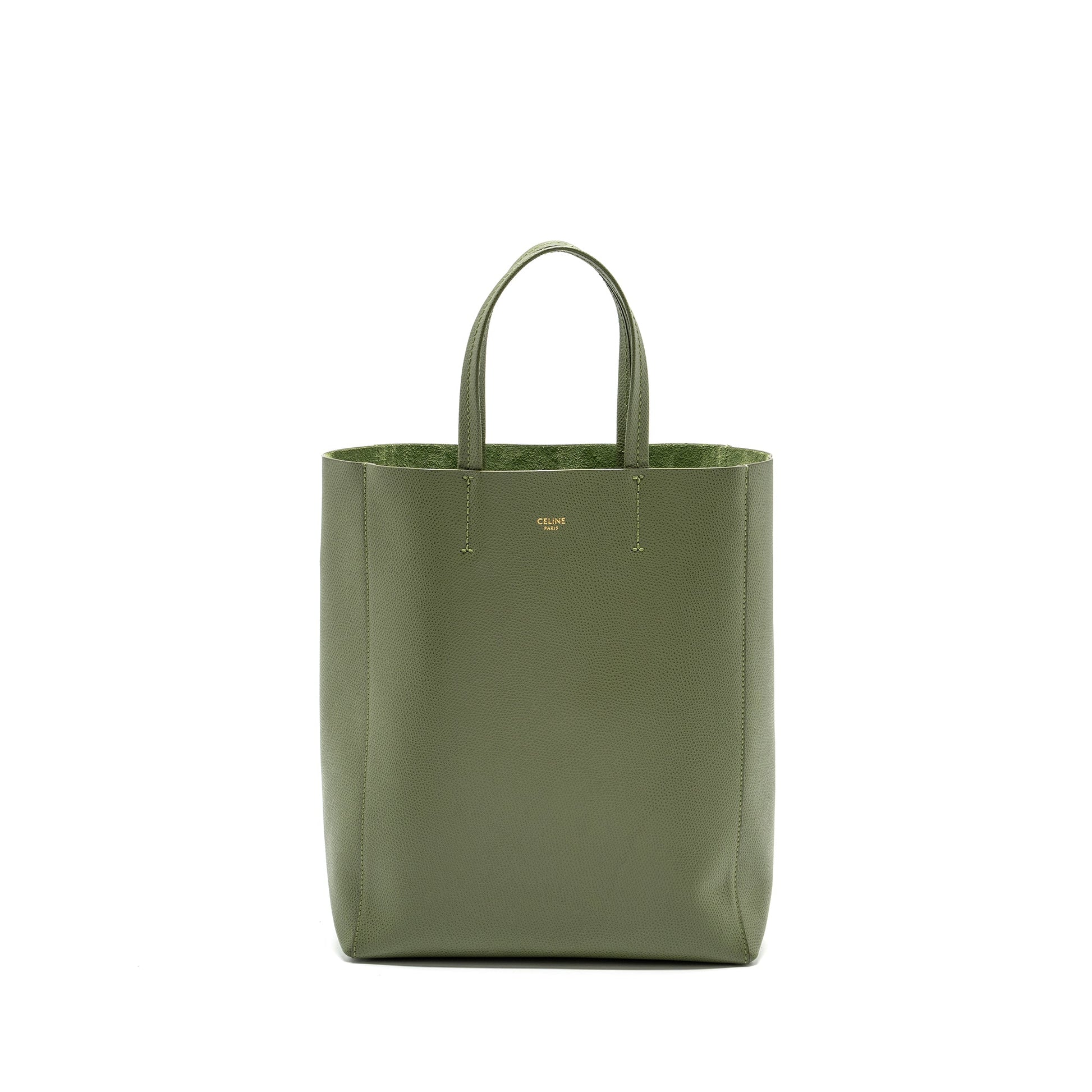Luxury Vertical Cabas Tote Bag Grained Calfskin Green