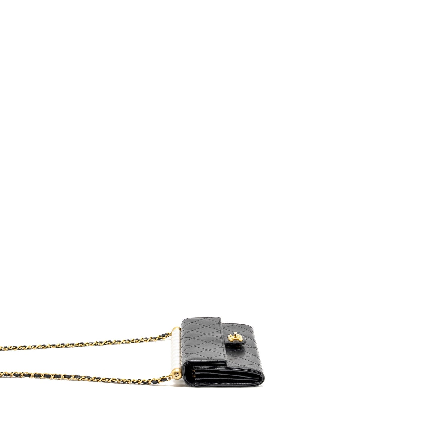 Chanel Quilted Pearl Long on Goatskin GHW Black Wallet Case