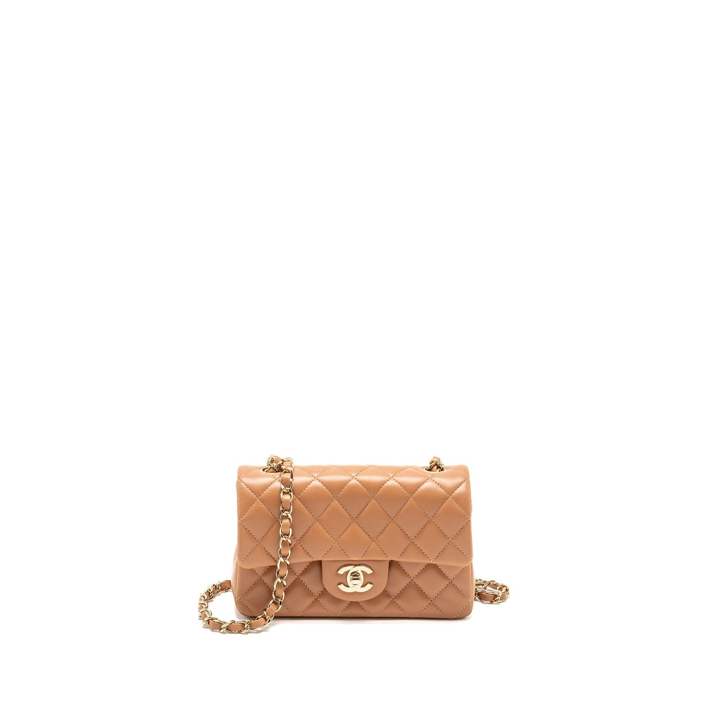 Chanel Rectangular Flap Lambskin Dark LGHW Beige Shoulder Bag