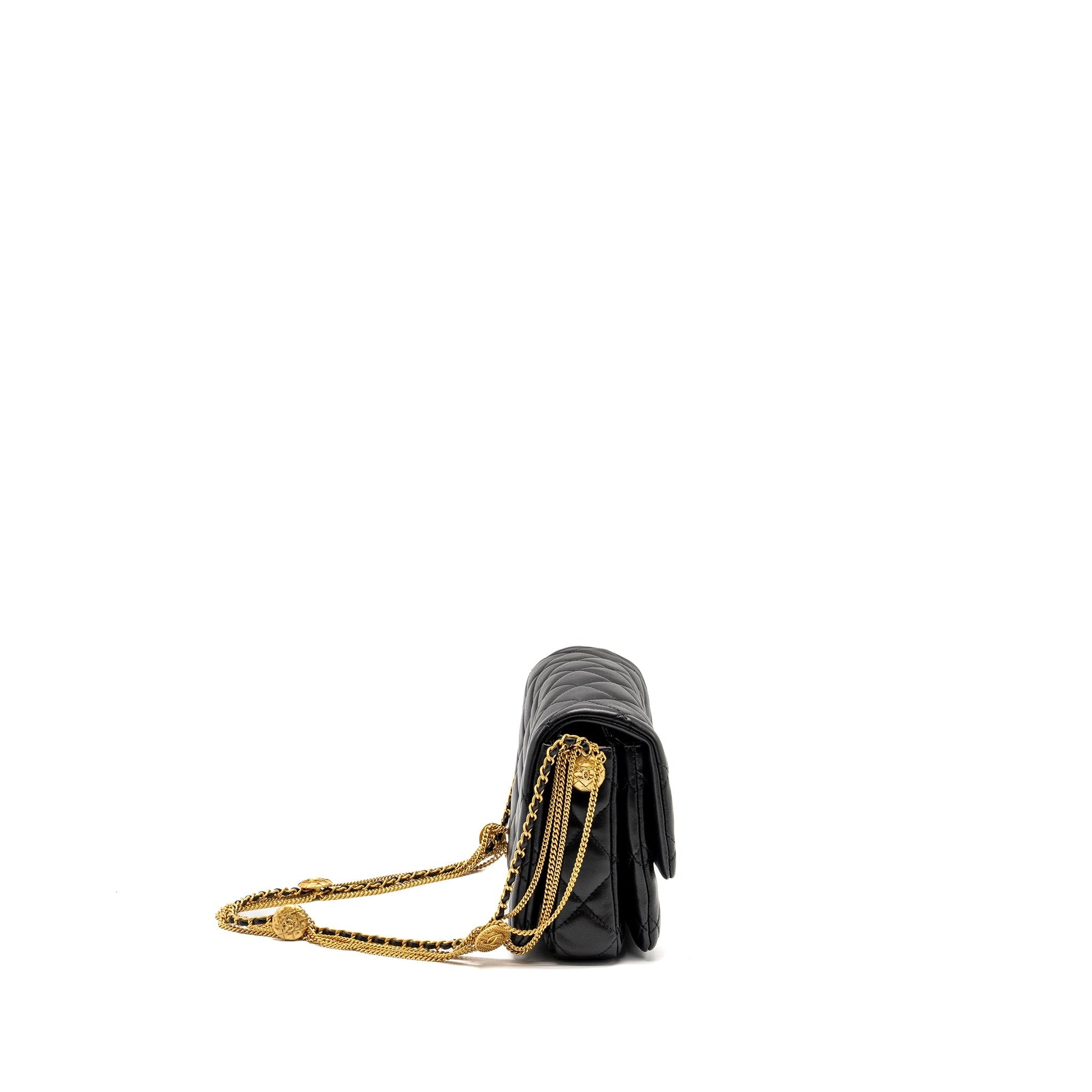 Chanel 22A Button on Flap Lambskin GHW Black Shoulder Bag