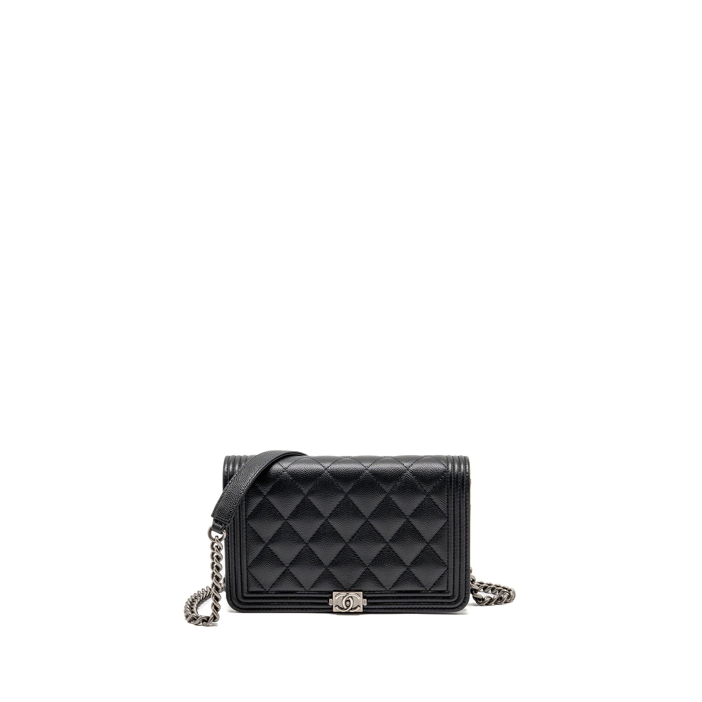 Chanel Boy on caviar ruthenium SHW microchip Black Wallet Case