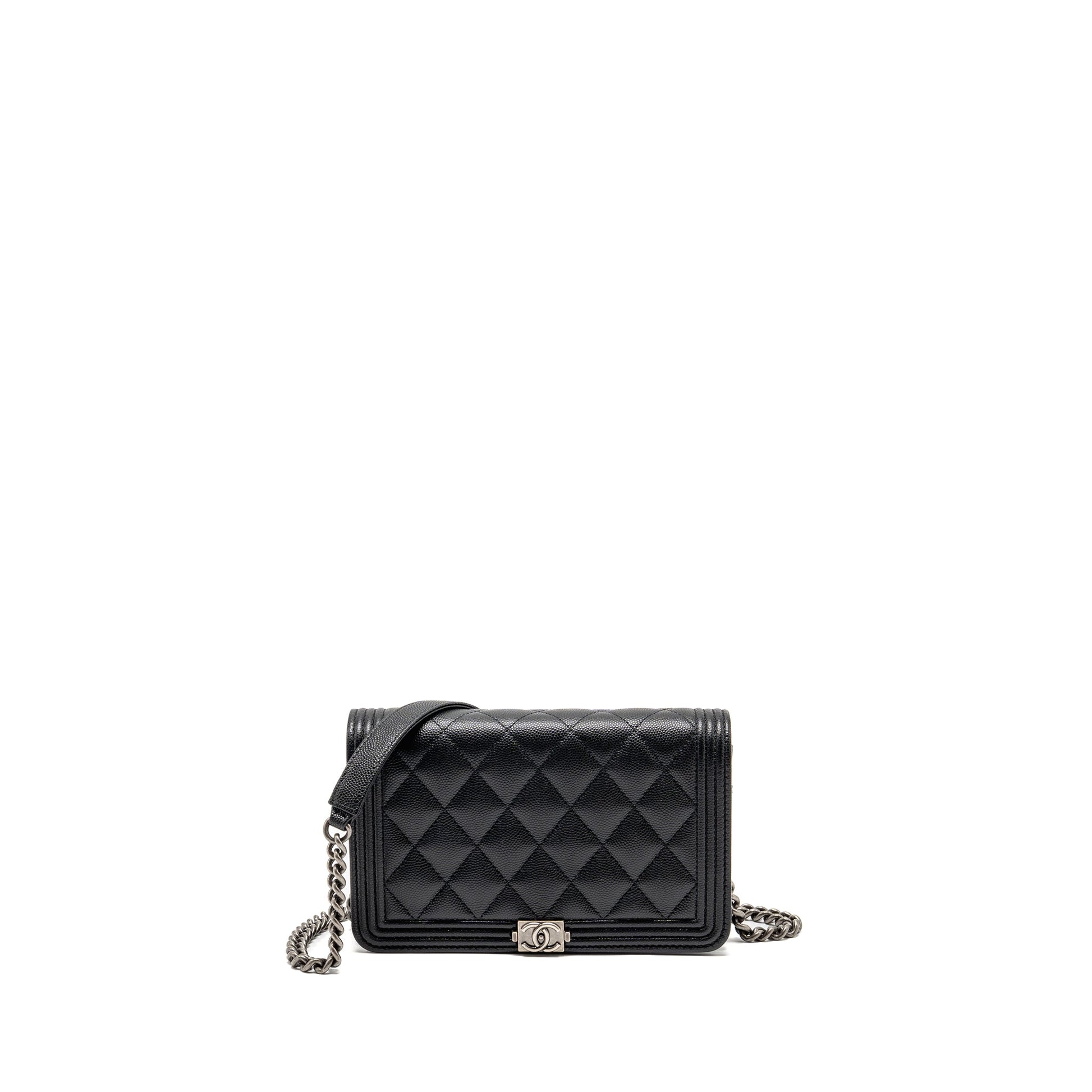 Chanel Boy on caviar ruthenium SHW microchip Black Wallet Case