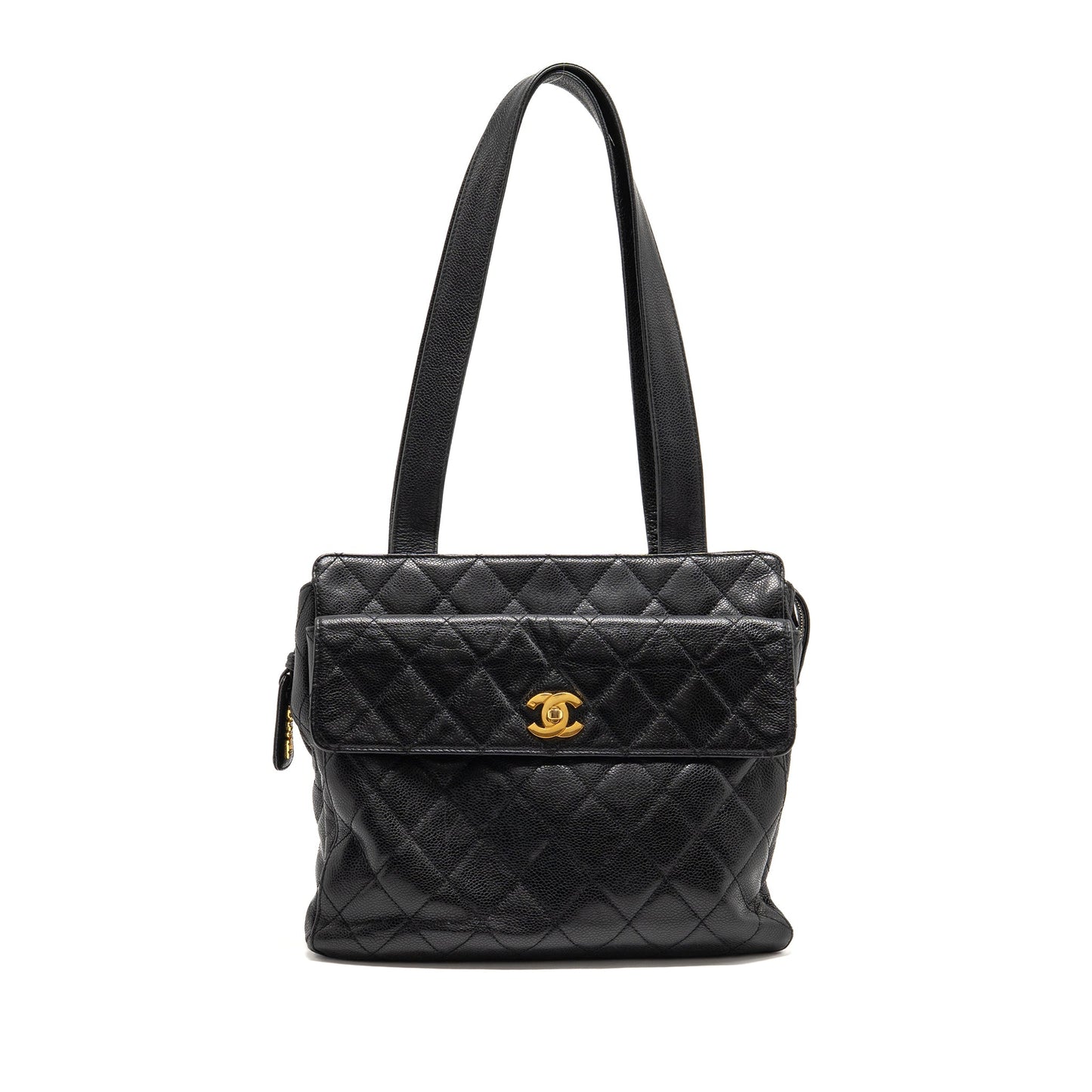 Chanel Quiltede zip caviar GHW Black Shoulder Bag
