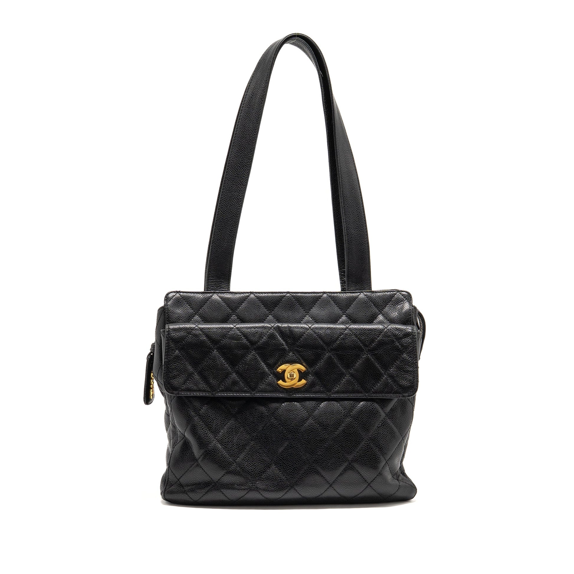 Chanel Quiltede zip caviar GHW Black Shoulder Bag