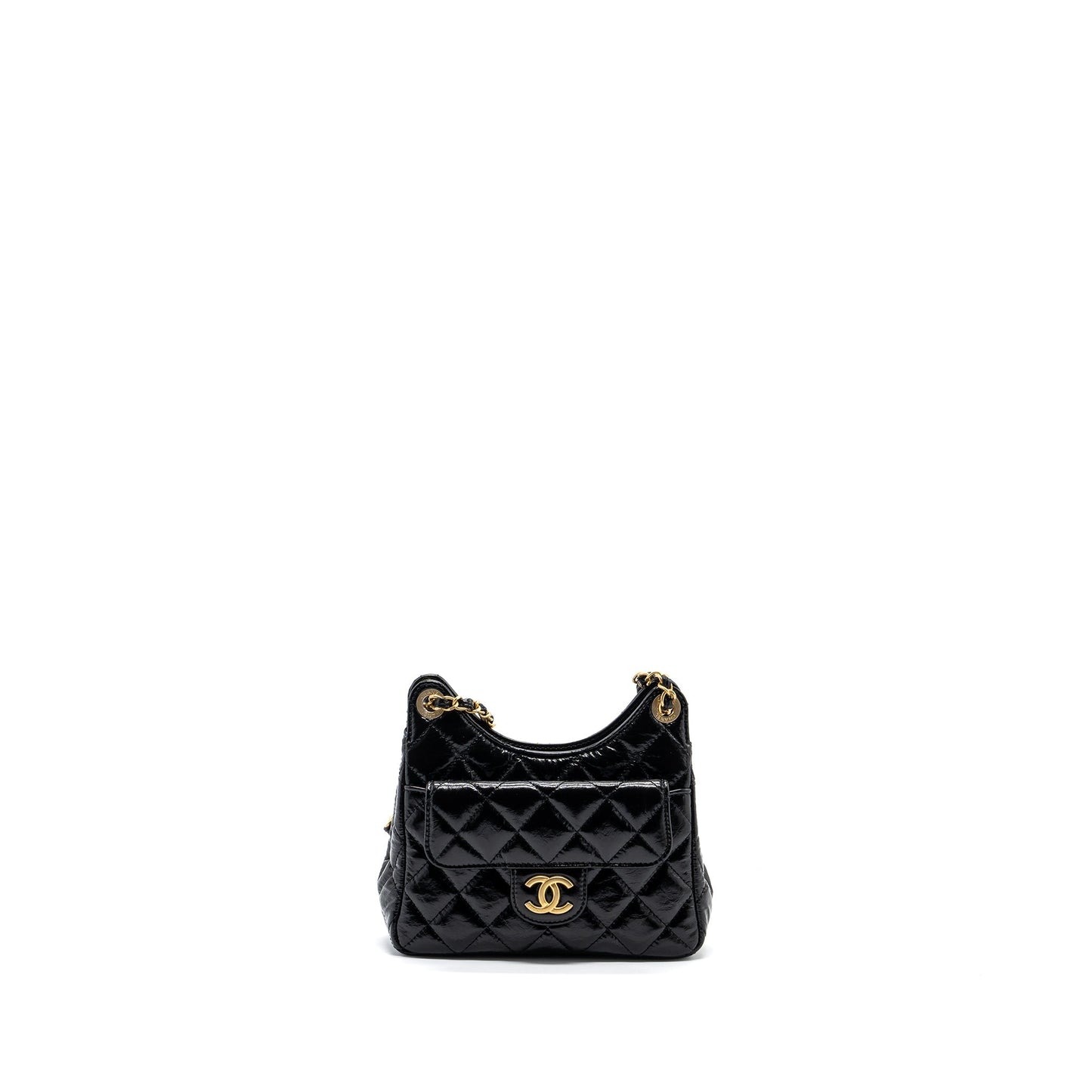 Chanel 23C HOBO Shiny Calfskin GHW Microchip Black Small Shoulder Bag