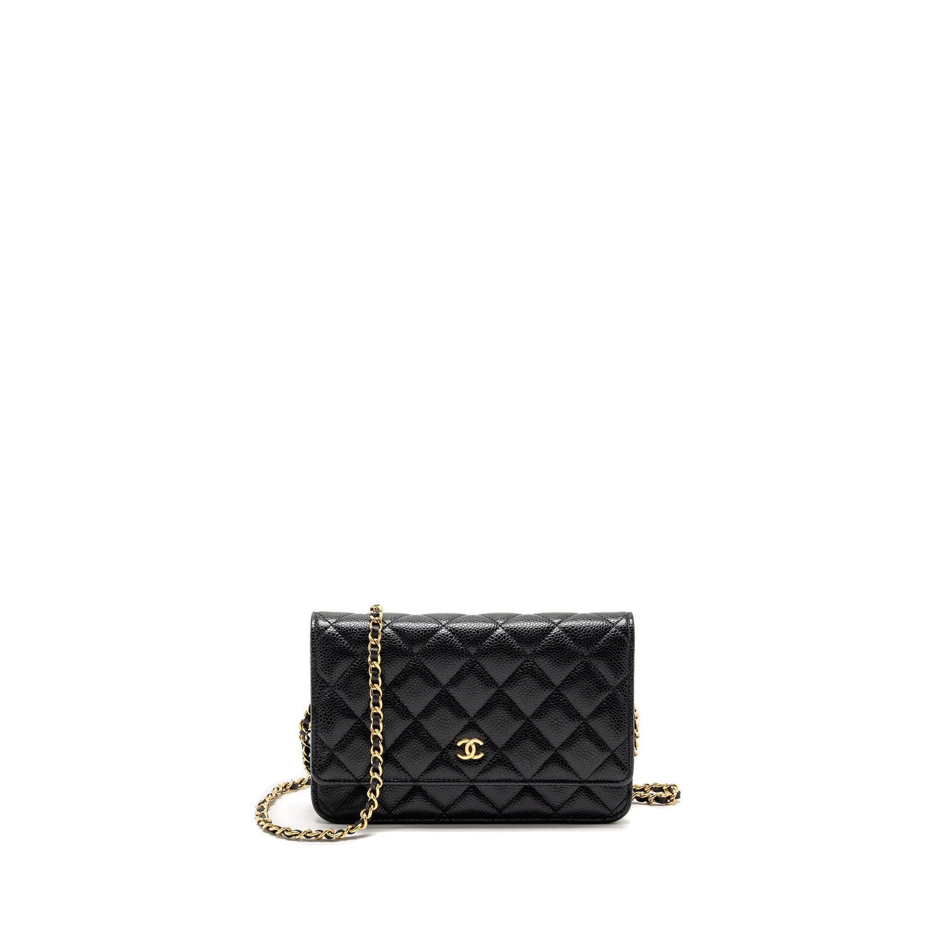 Chanel Classic On Caviar GHW Microchip Black Wallet Case Bag Black