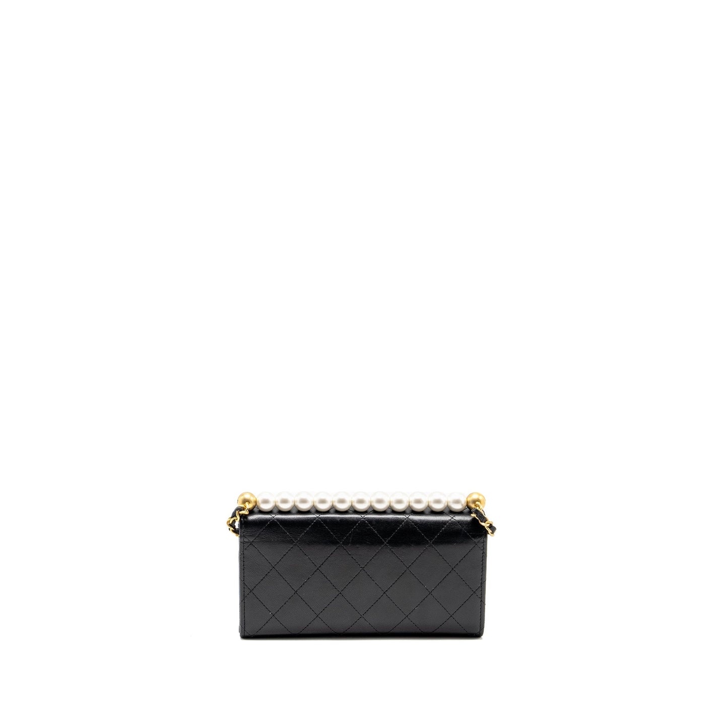 Chanel Quilted Pearl Long on Goatskin GHW Black Wallet Case