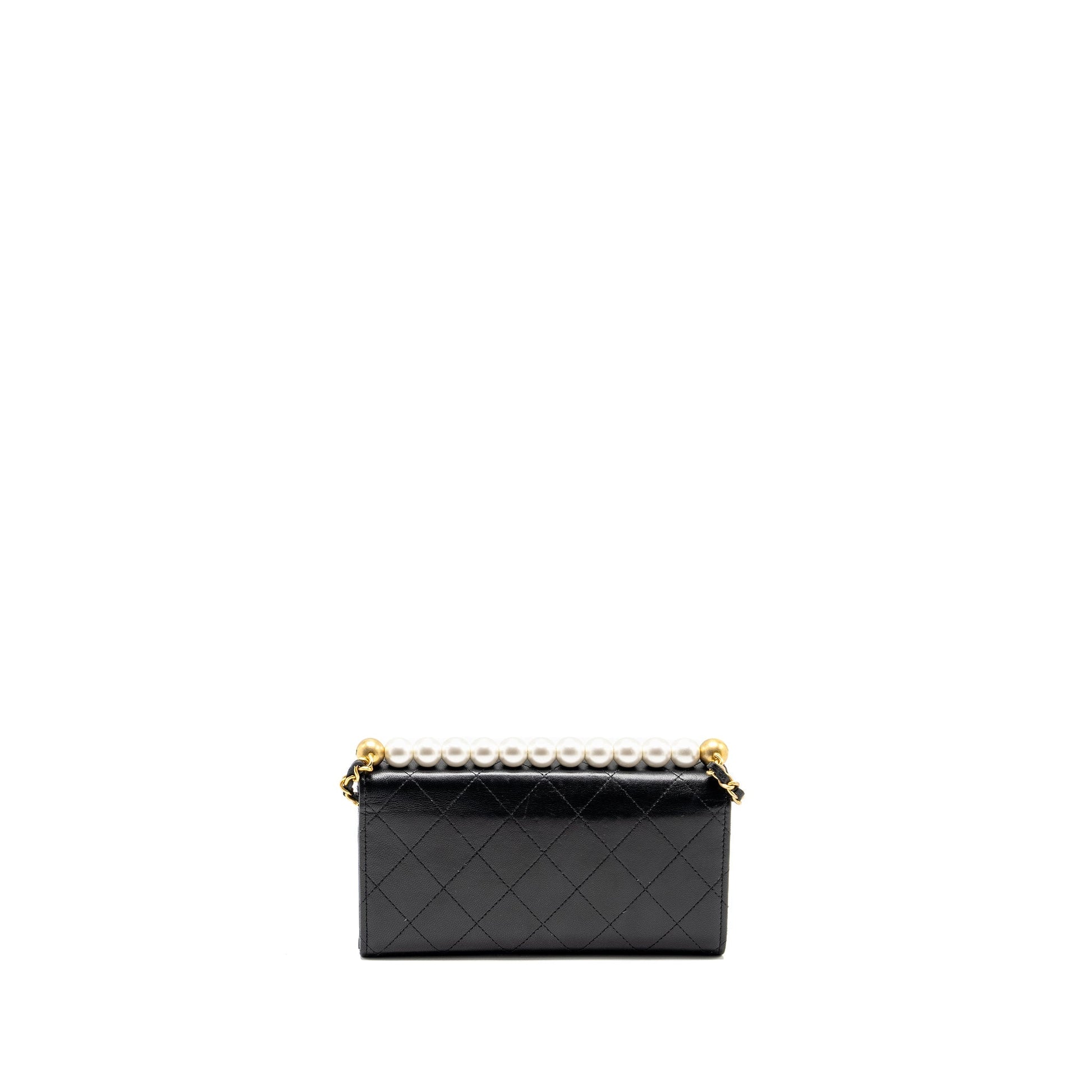Chanel Quilted Pearl Long on Goatskin GHW Black Wallet Case
