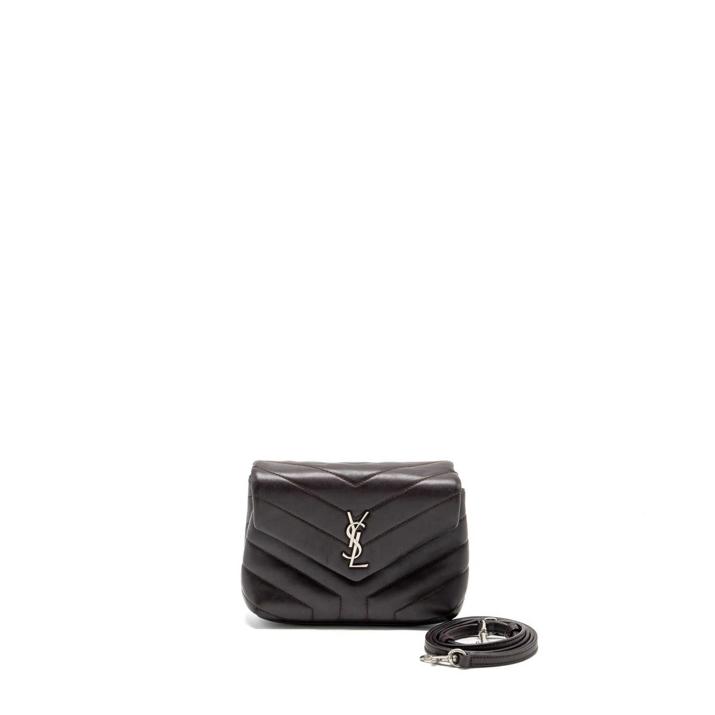 YSL Saint Laurent Loulou Toy Strap Purse Calfskin Travel Bag Brown