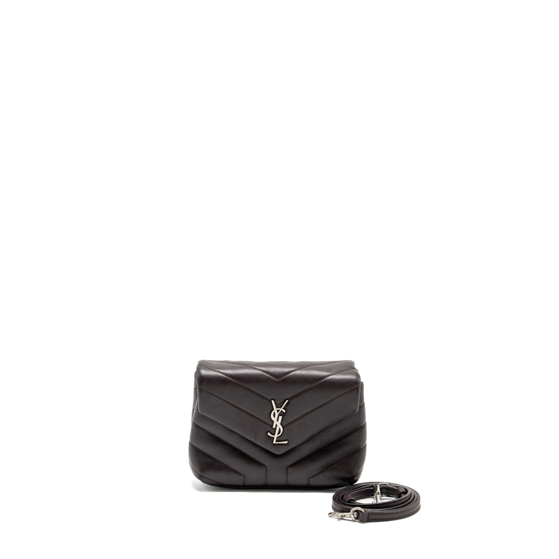 YSL Saint Laurent Loulou Toy Strap Purse Calfskin Travel Bag Brown