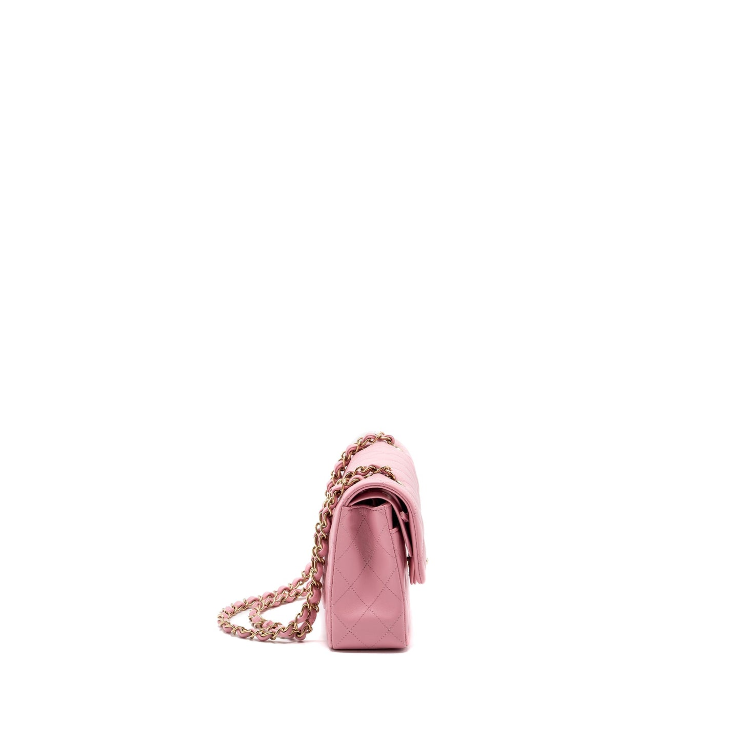 Chanel Classic Double Flap Lambskin LGHW Microchip Pink Small Shoulder Bag